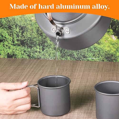 Miniatura 5 de Hervidor de café de campamento de 3 piezas de 2.5 L con 2 tazas y bolsa de transporte para fogata al aire libre, juego de hervidor para fuego