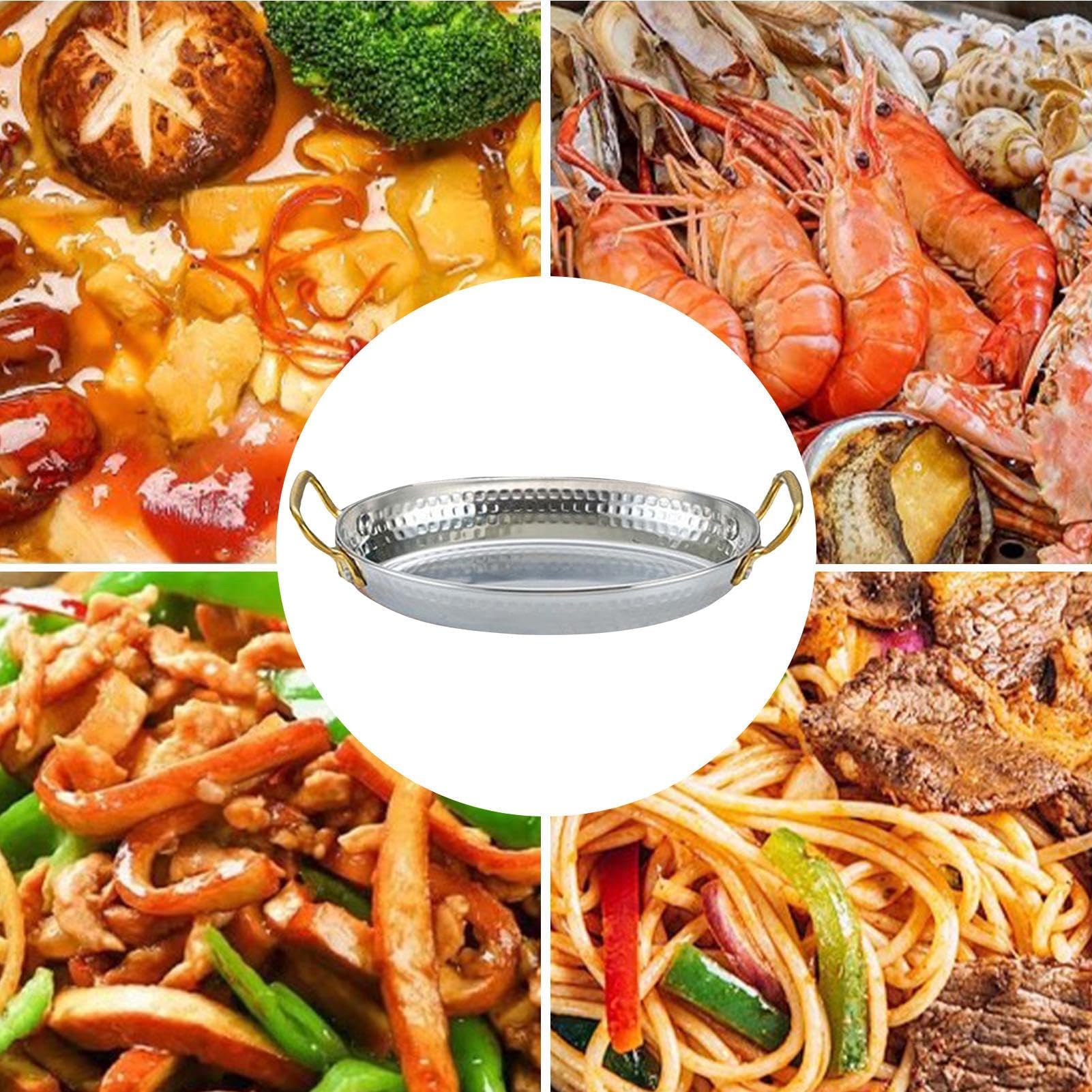 Bandeja de acero inoxidable con asas, bandeja resistente al calor para aperitivos de carne, mariscos, bandeja para uso doméstico