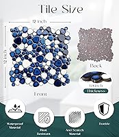 Vista 4 de Azulejos de cerámica de guijarros de 5 hojas, azulejos de cerámica en forma de corazón de 12 x 12 pulgadas, azulejos de mosaico azul oscuro montados