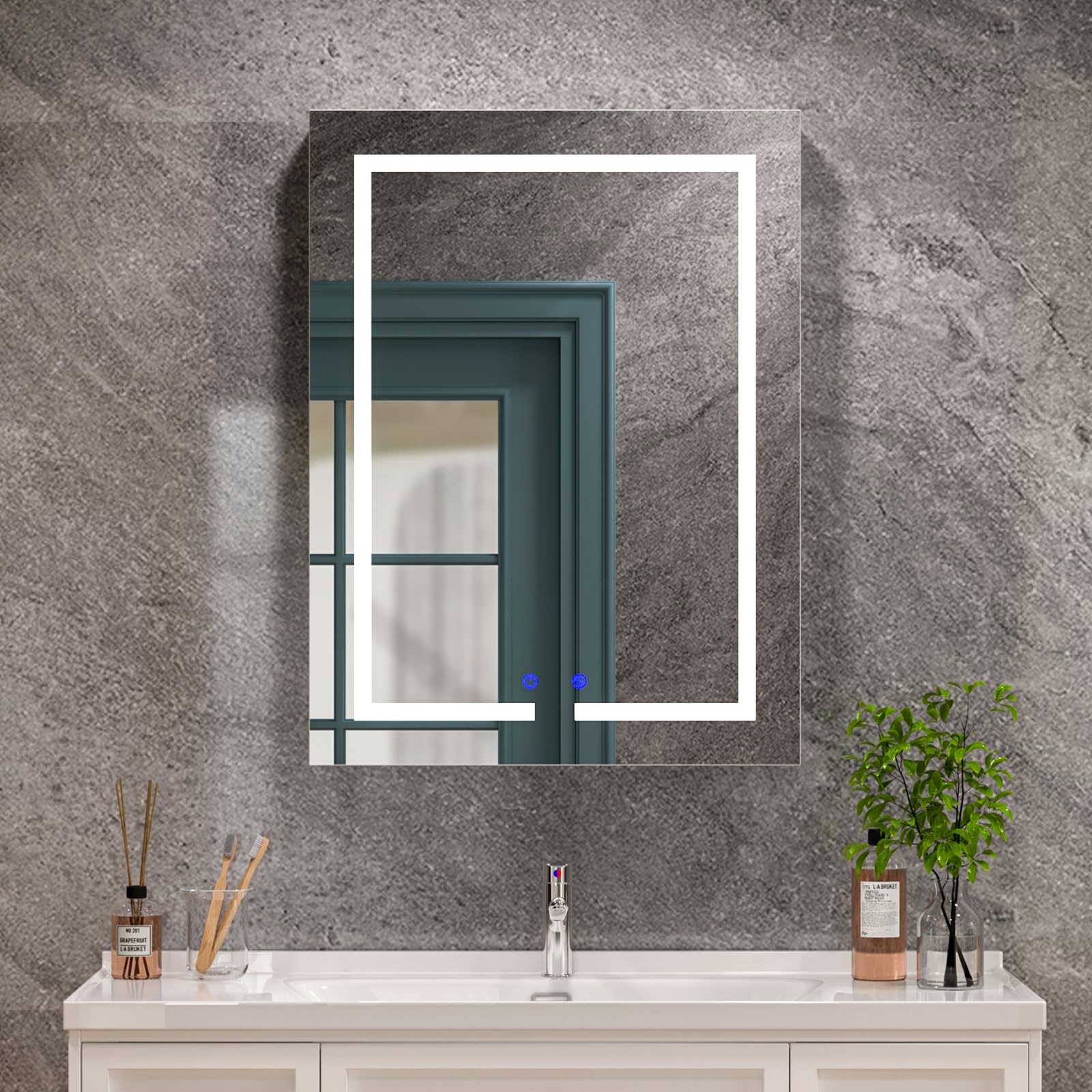 Armario Espejo para Baño con Iluminación LED, 3 Colores de Luz 6000K, Función Antivaho, Montaje en Pared, con Enchufe y Estante, Ahorra Espacio, Armario de Baño Moderno, 60 x 80cm, Blanco