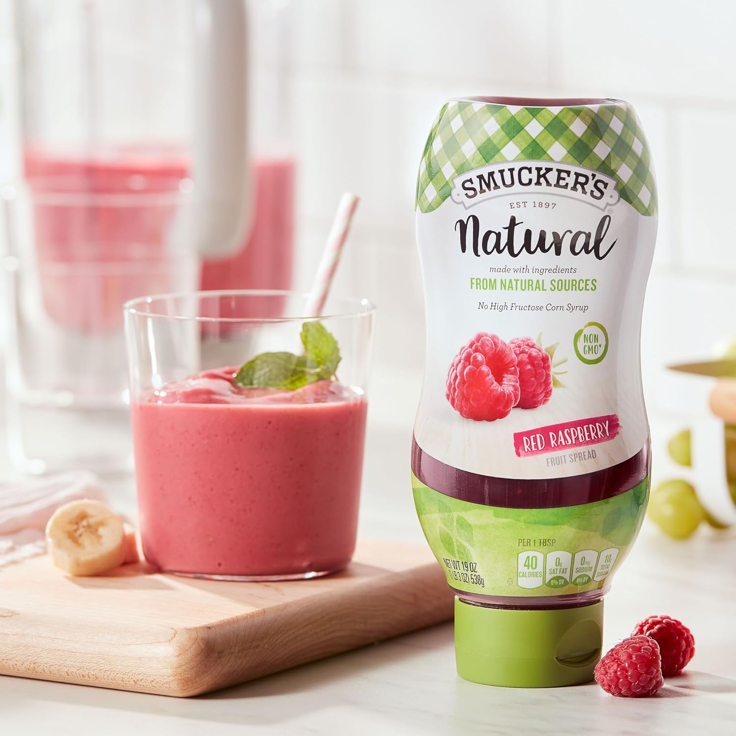 Smucker's Natural Red Raspberry Squeezable Fruit Spread, 19 Ounces (Pack of 12)