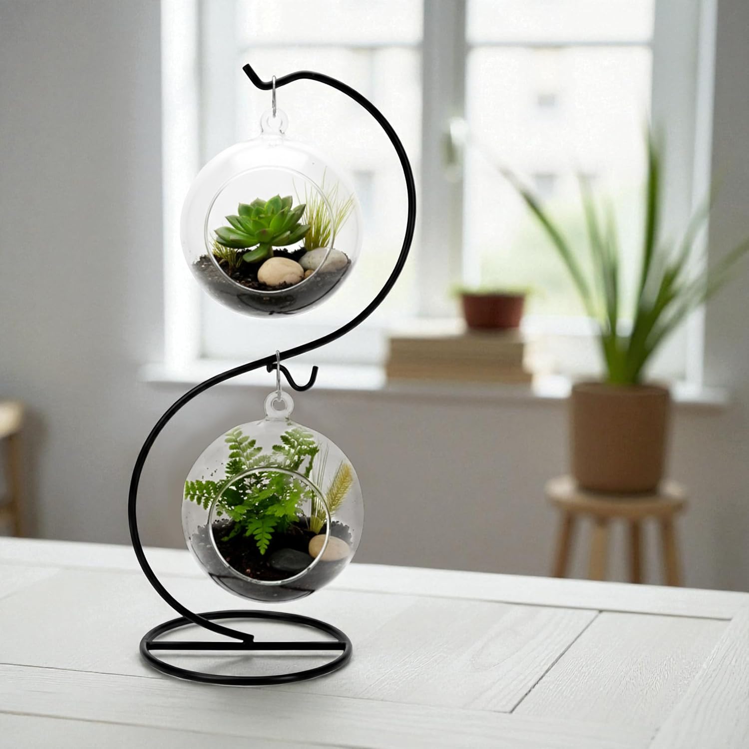 Ornament Display Stand Iron Pothook for Hanging Glass Globe Air Plant Terrarium Disco Witch Ball Christmas and Home Wedding Office Party Decoration Black Hanger Rack Hook Tree Flower Pot Holder