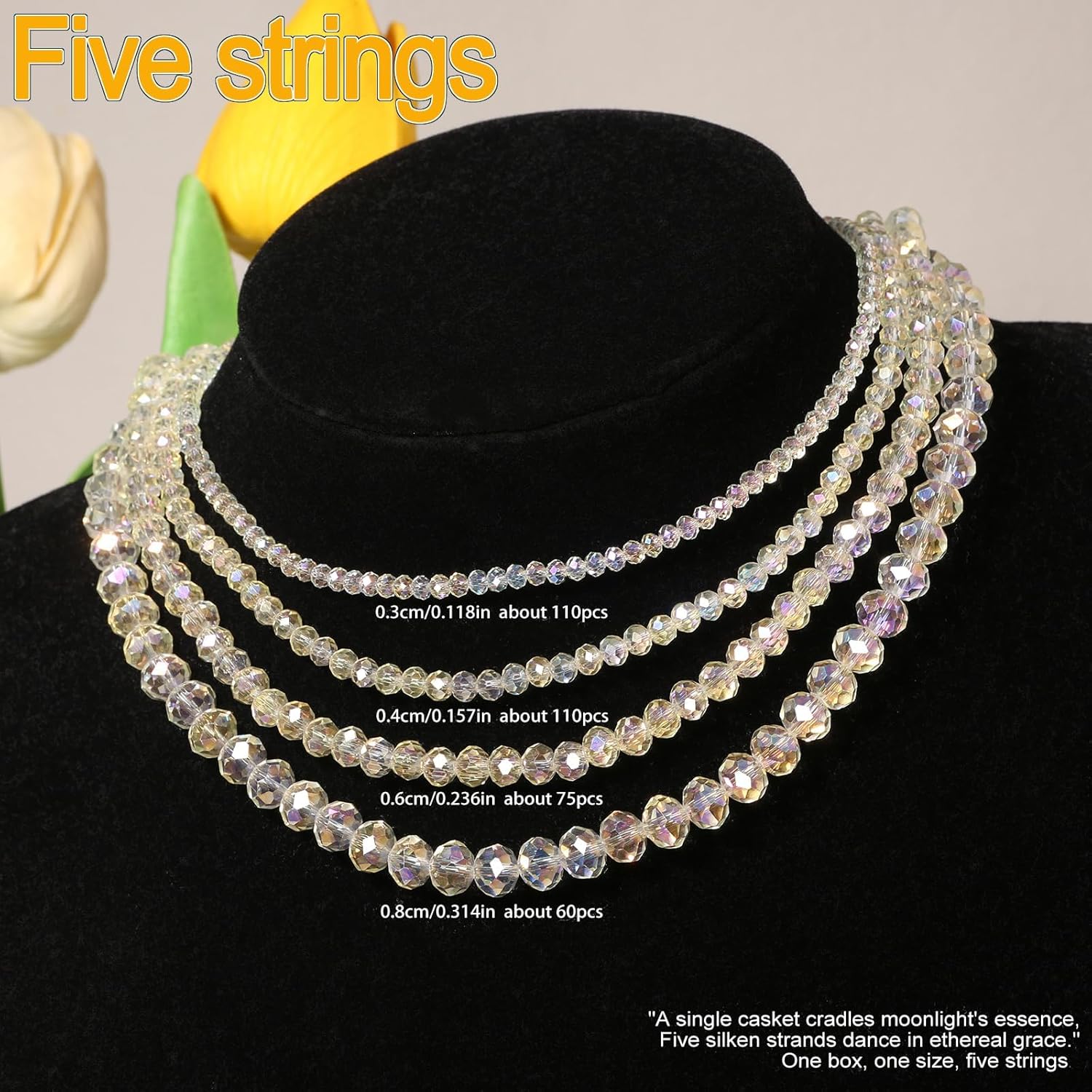 5 Strands 4mm Transparent AB White Color Half Plated Faceted Rondelle Beads, Songxi Glass Beads for Keychain Making Necklace Earring Jewelry Making for Gemstone DIY Craft Supplies - Image 4