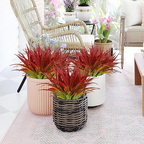 Miniatura 5 de 8 plantas de césped artificial para exteriores, plantas de plástico resistentes a los rayos UV, arbustos verdes para ventana, jardín, patio, porche,