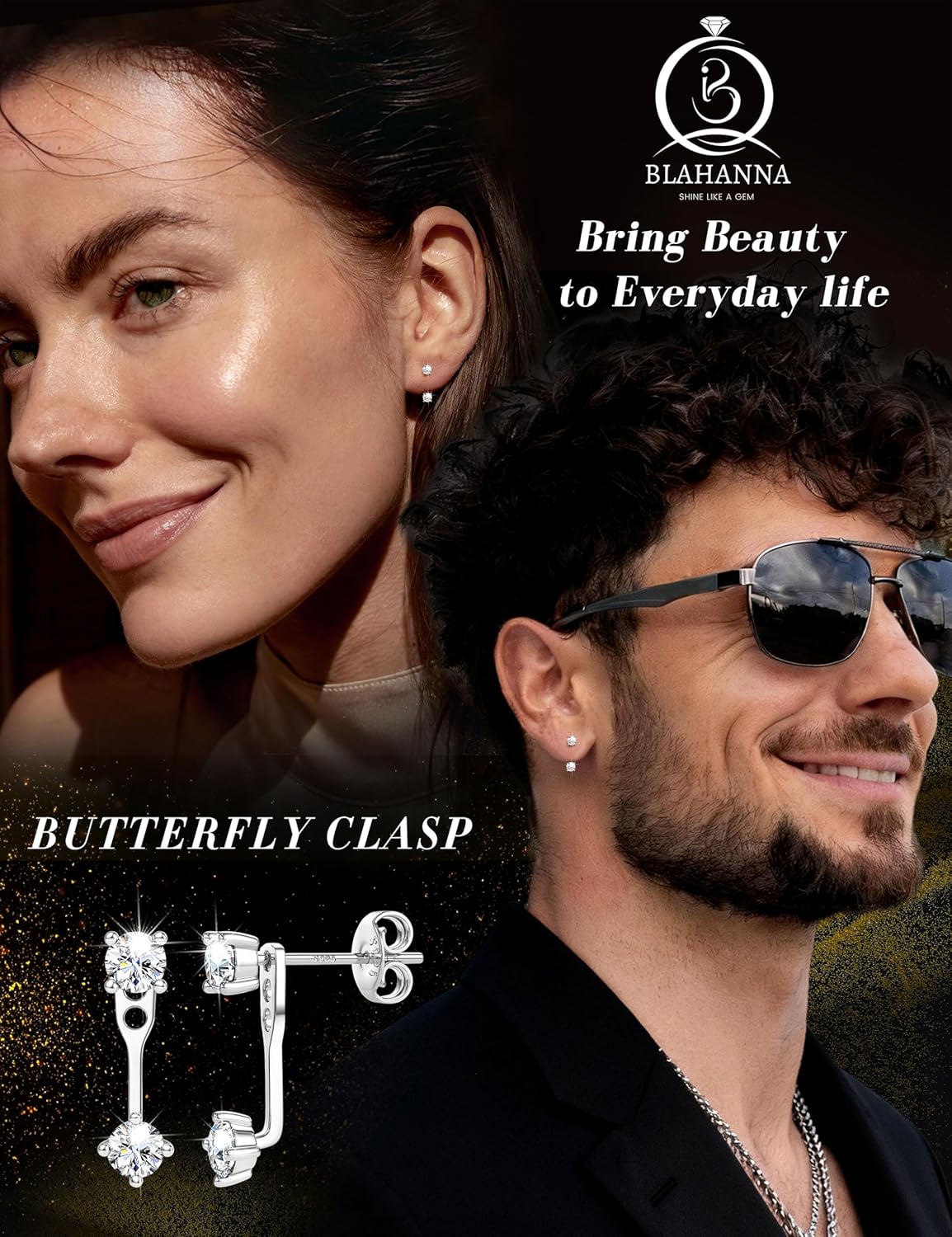 Moissanite Stud Earrings 925 Sterling Silver Earring Jacket Women Men Hypoallergenic 18k Gold Filled Studs Trendy Gifts for Her D Color VVS1 Clarity