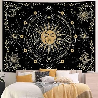 Kanuyee Celestial Sun and Moon Tapestry, Cosmic Stars Wall Tapestry, Bohemian Galaxy Tapestries for Room Decor, Artistic Tapestry 80"x60"