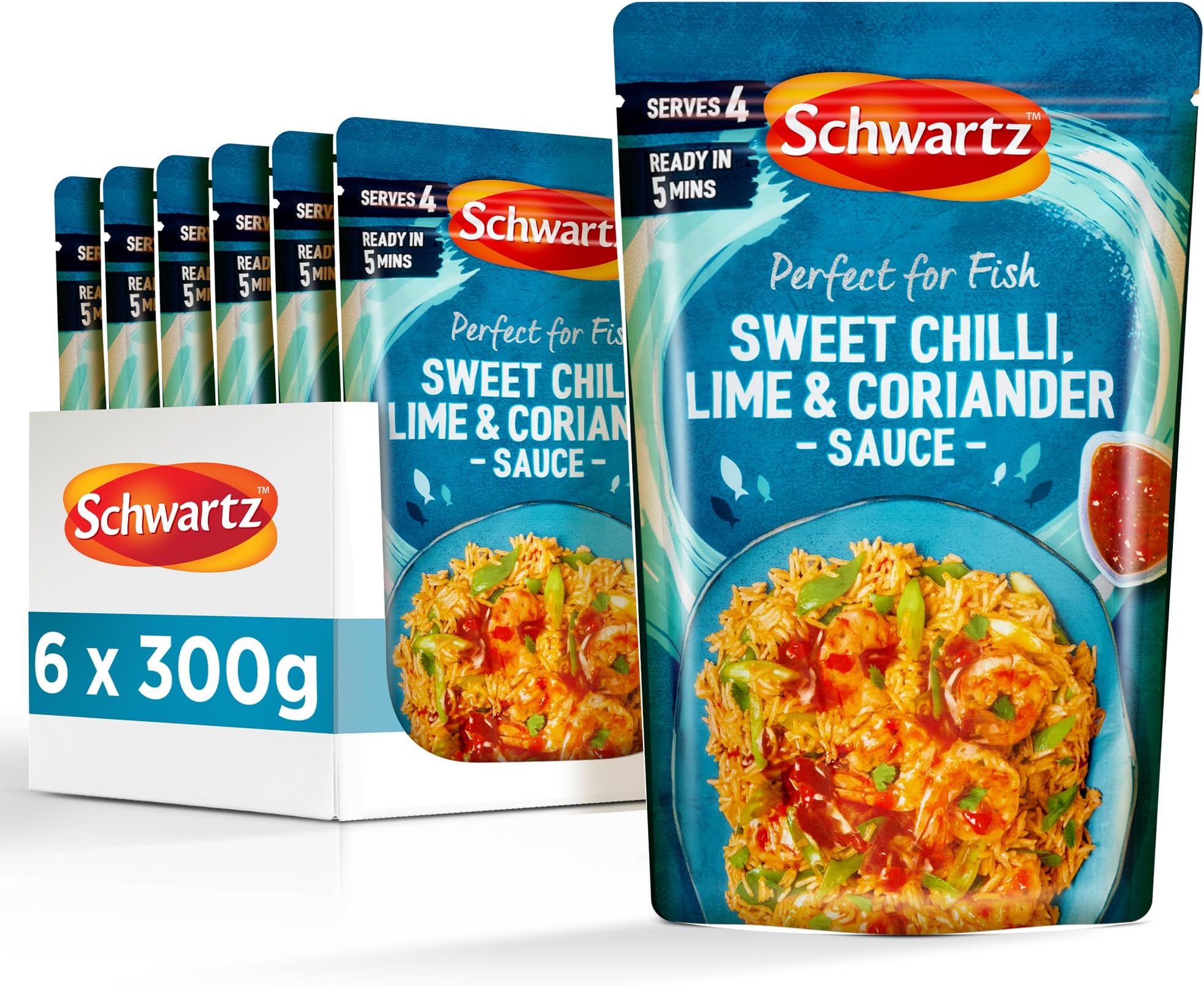 Low Fat Sweet Chilli, Lime & Coriander for Fish 300 G | Serves 4 | Pack of 6 | Great Served Over a Variety of Fish