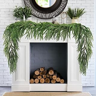 9Ft Christmas Real Touch Norfolk Pine Garland Table Garland, Artificial Faux Greenery Garlands for Mantle Indoor Home Decor Xmas Holiday Seasonal