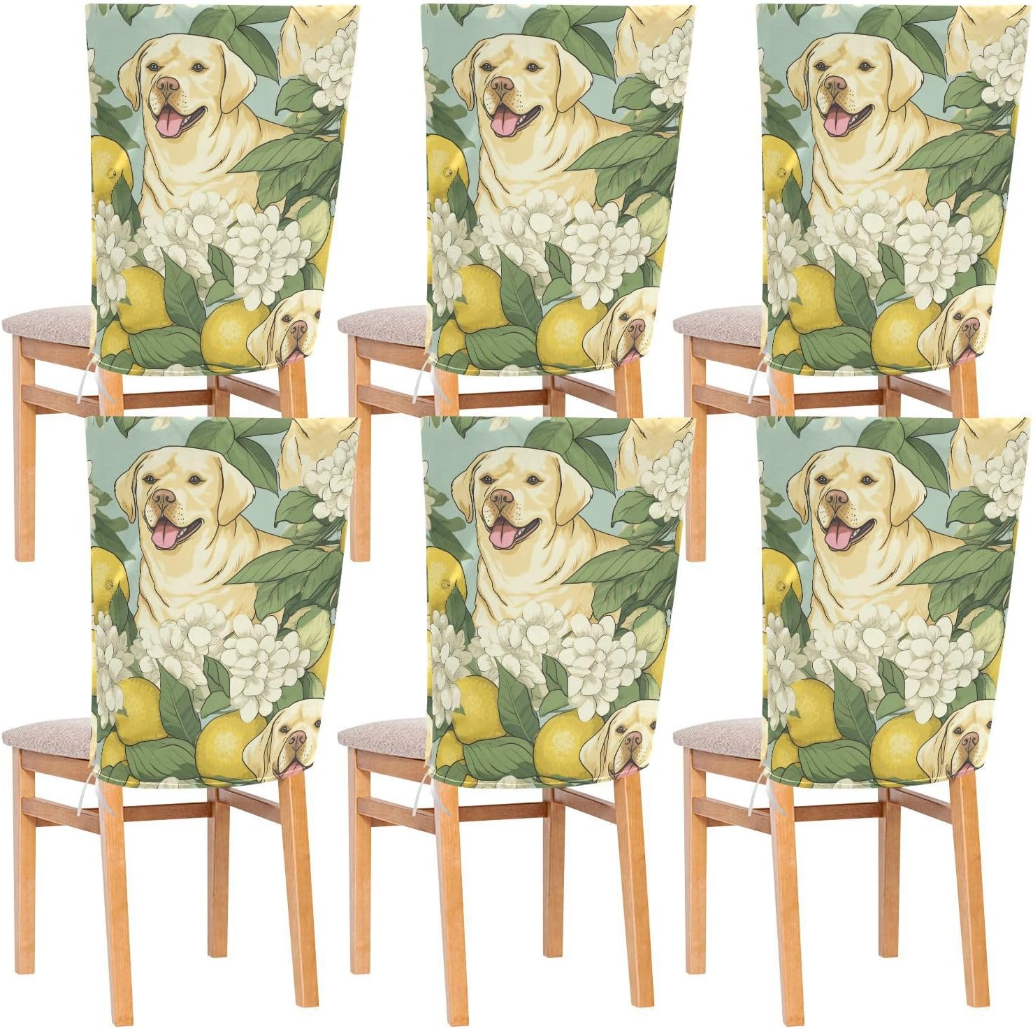 ALAZA Lemon Flowers Dog Chair Back Cover Set of 6, Washable Reusable Removable Chair Slipcovers Decorative Chair Cover for Home Kitchen Wedding Party