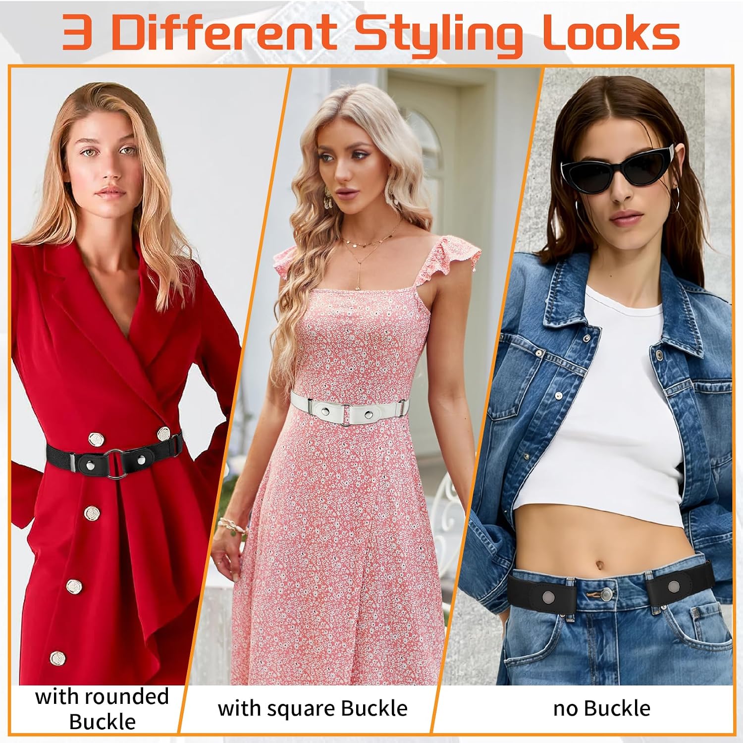 4 Pcs No Buckle Belts for Men/Women, Comfortable Buckle Free Elastic Belt, Invisible Buckleless Stretch Waist Belt for Jean Pants, Dresses