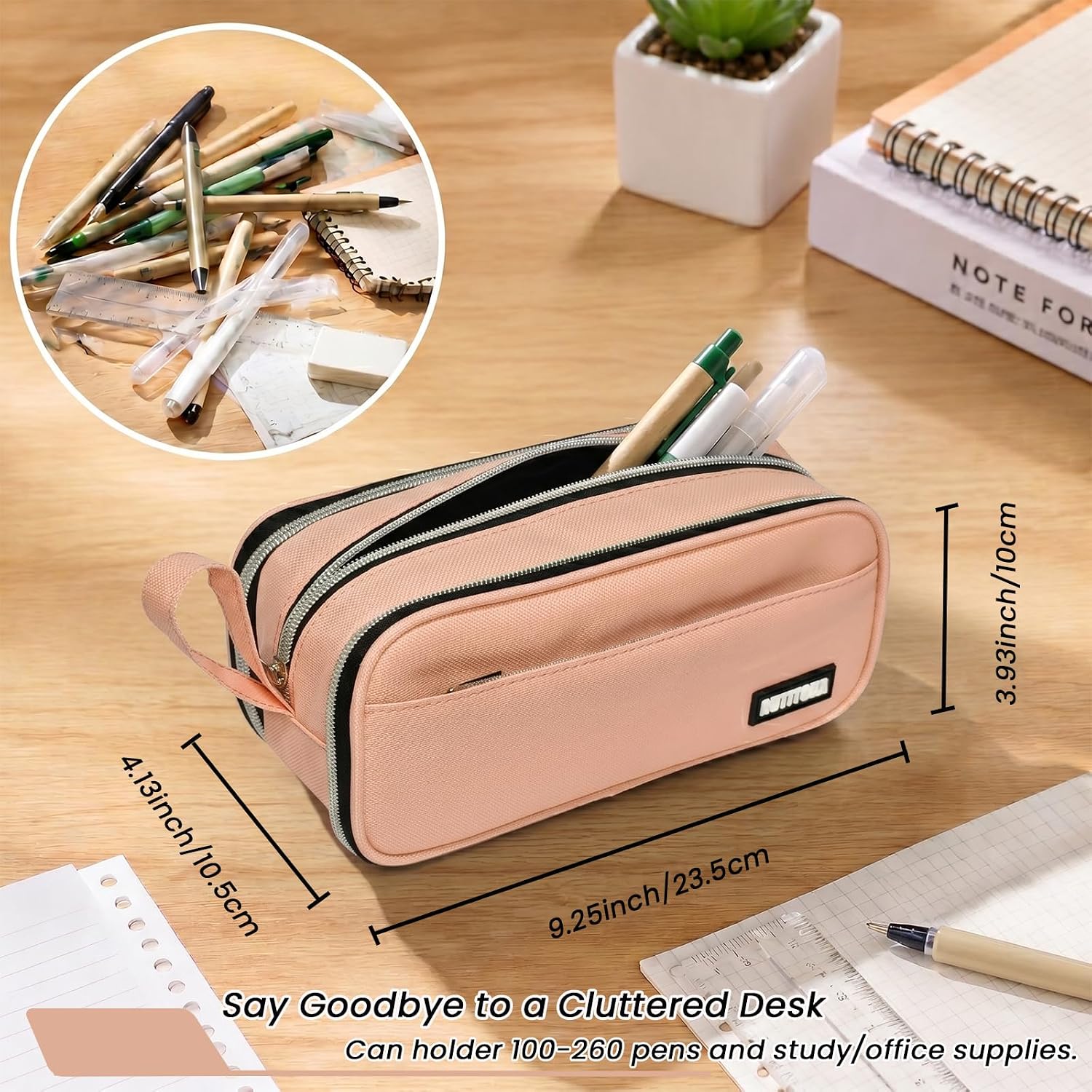 Large Pencil Case Pouch, Extra Big Pencil Bag with 4 Compartments for Kids, Oxford Cloth Pen Bag with Zipper, Pencil Organizer, Cute Aesthetic School Supplies for Teen Girls Boys Adults Pink image 2