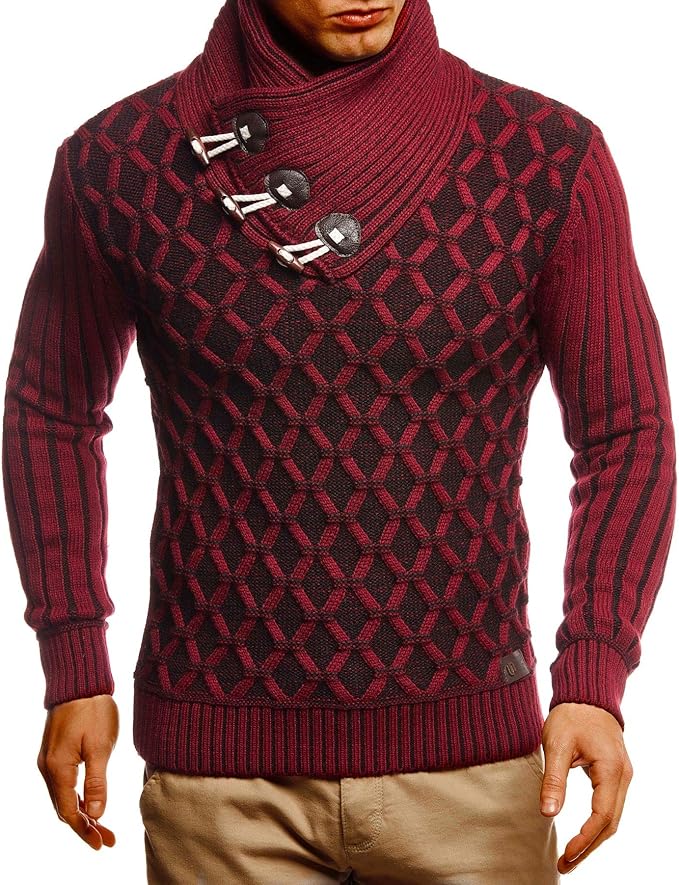 Leif Nelson LN5385, Men's Knitted Jumper, Shawl Collar, Slim Fit