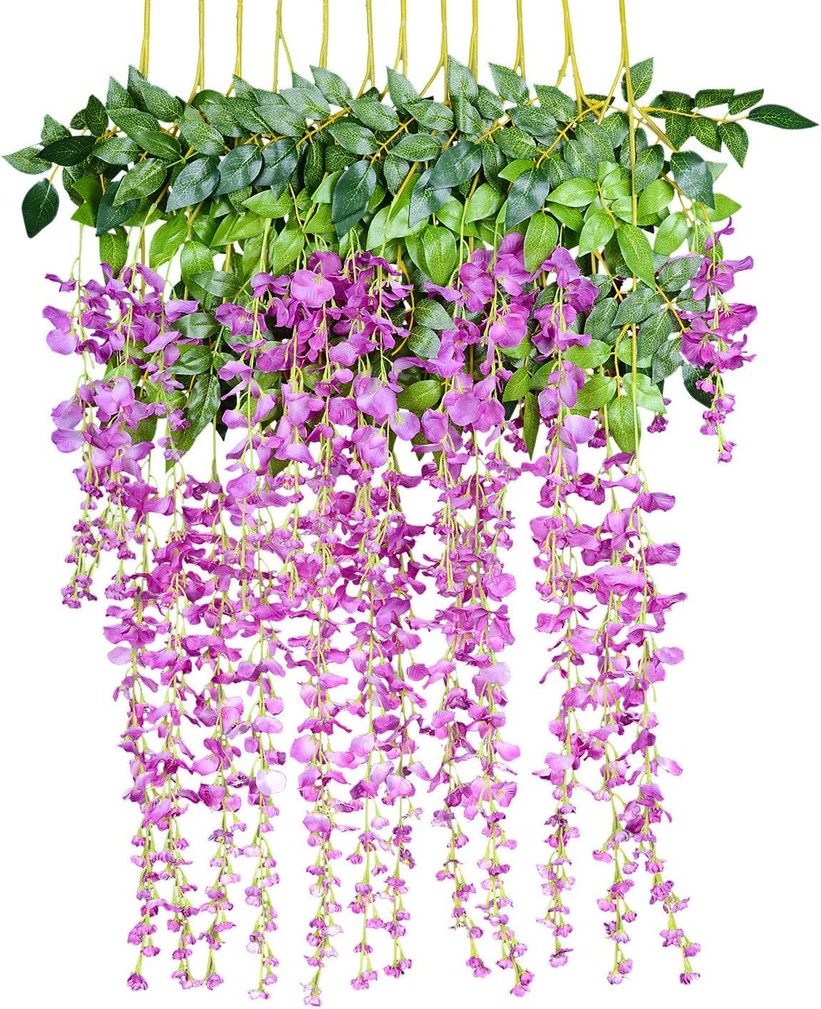 YQing 12PCS/Lot 3.6feet/piece Artificial Flowers Fake Wisteria Vine Silk Flower for Wedding Decorations Home Garden Party Decor Simulation Flower (Red&Purple)
