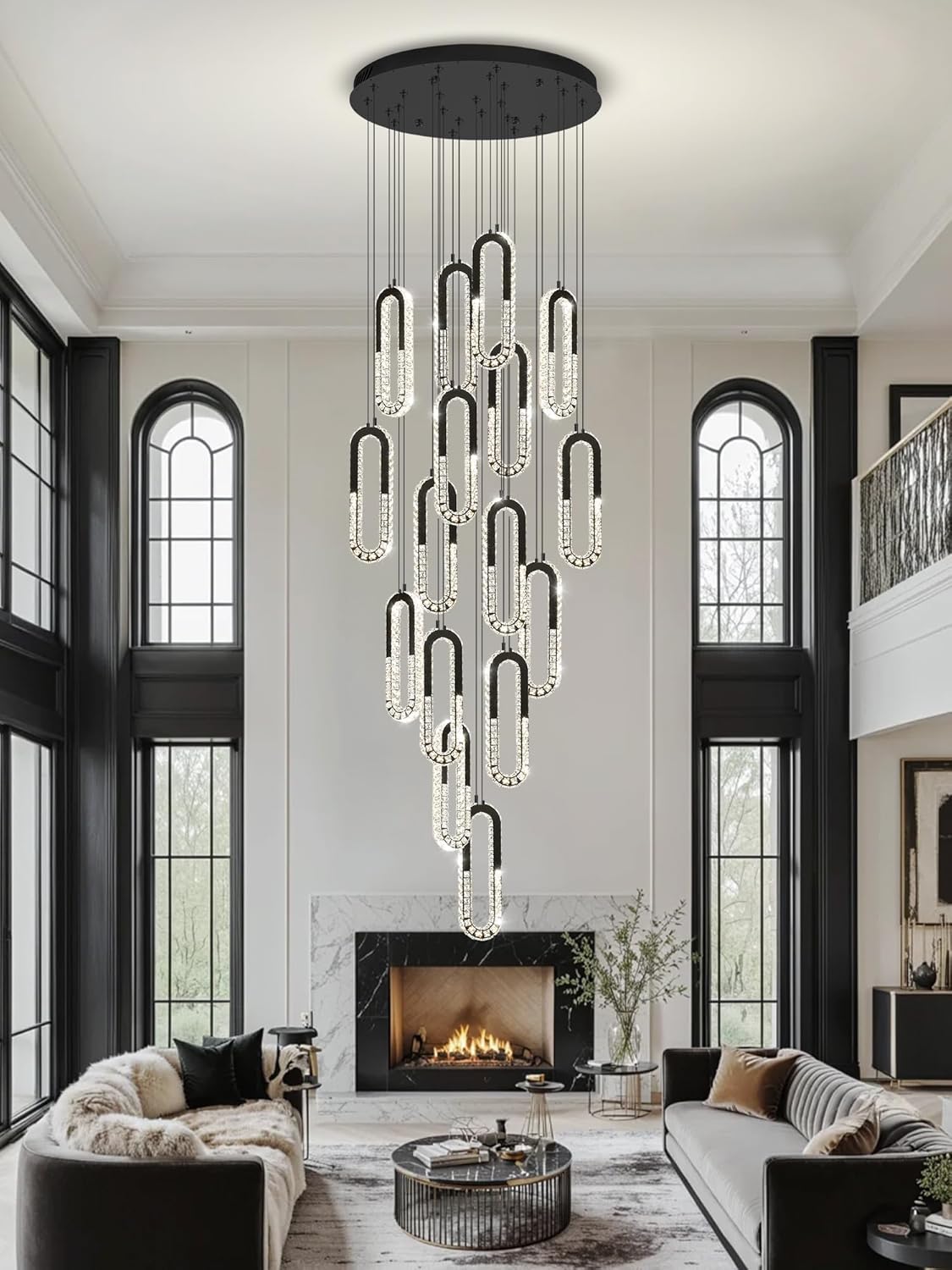 H138 Large Chandeliers for High Ceilings Crystal Ring Chandelier 16-Light Modern foyers Entrance Chandelier LED Dimmable 2700K-6000K