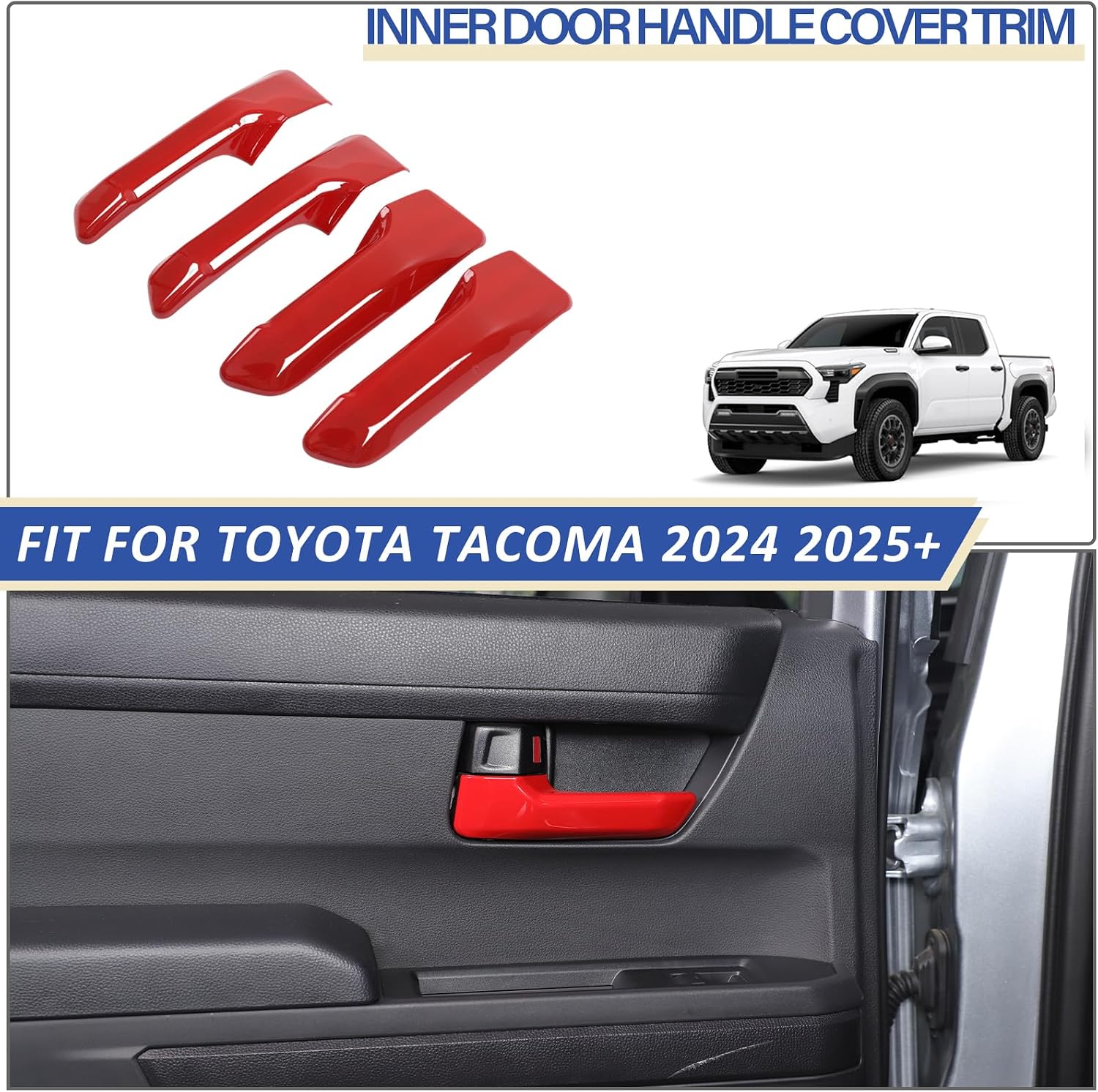 Daeiclru Inner Door Handle Cover Compatible with Toyota Tacoma 2024+ Toyota Tundra/Sequoia 2022-2025 4Runner 2025+, Front Rear Door Handle Protector Trim Cover Interior Accessories (Red)