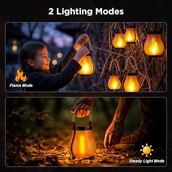 2 Pack Solar Flame Lanterns Outdoor,Realistic Dancing Flame Solar Lights [Energy Class A]