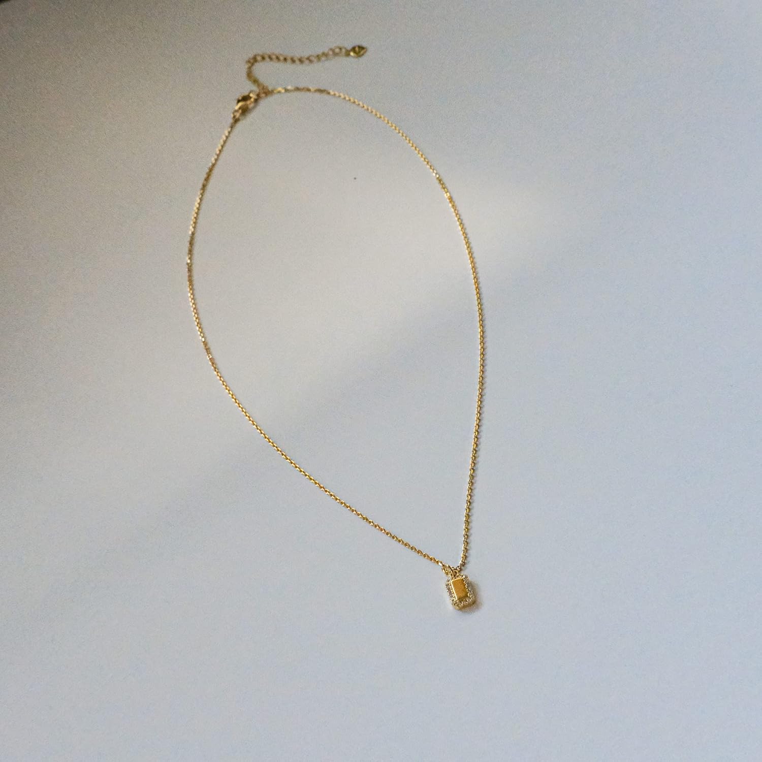 espere 14K Yellow Gold Lab Diamond Mini Tag Necklace 18'' | Womens' Rectagular Pendant Necklace for Layering - Image 7