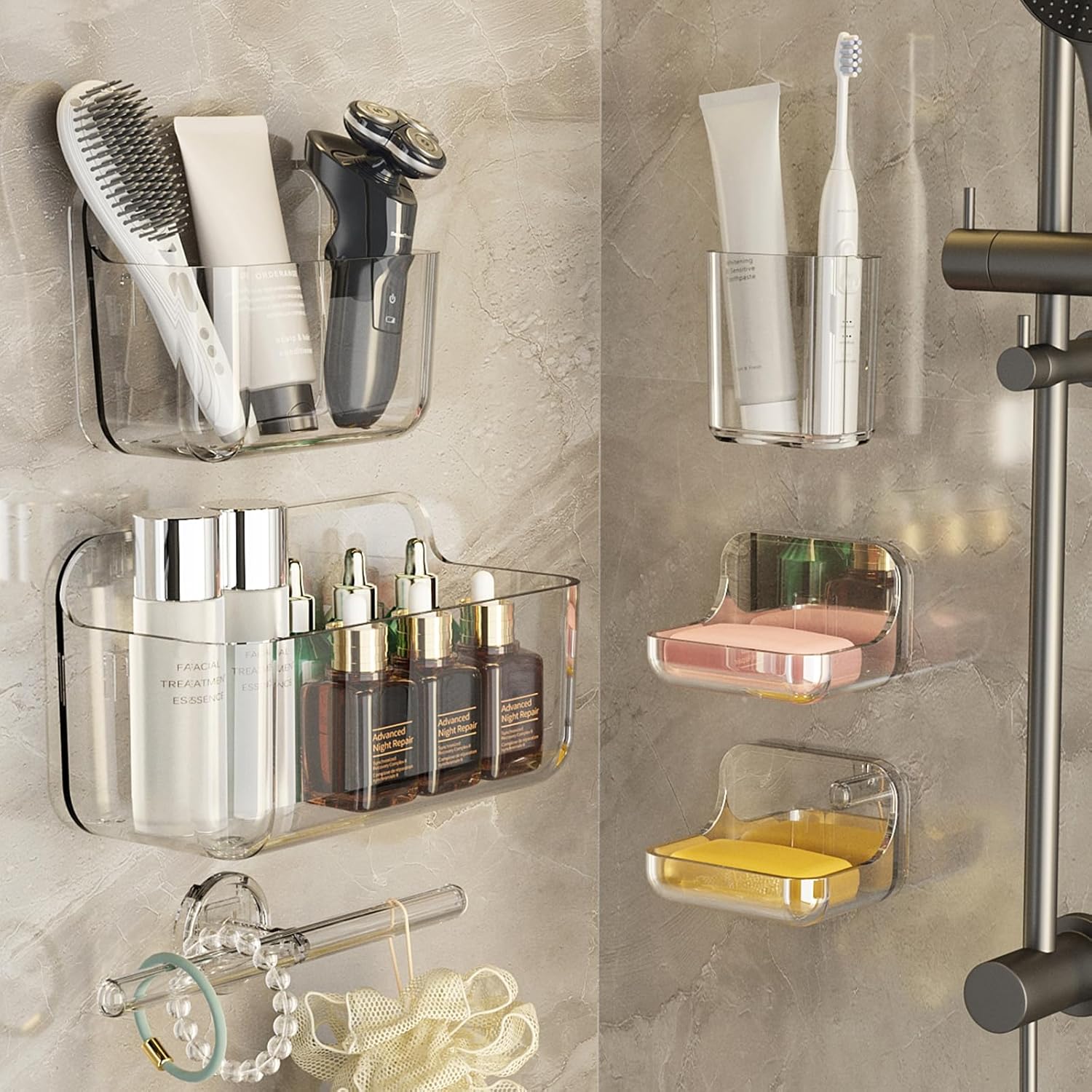 Plaitaoai Acrylic Shower Caddy 6 Pack Acrylic Rustproof Shower Organizer with Large Capacity No Drilling Shelves for Bathroom