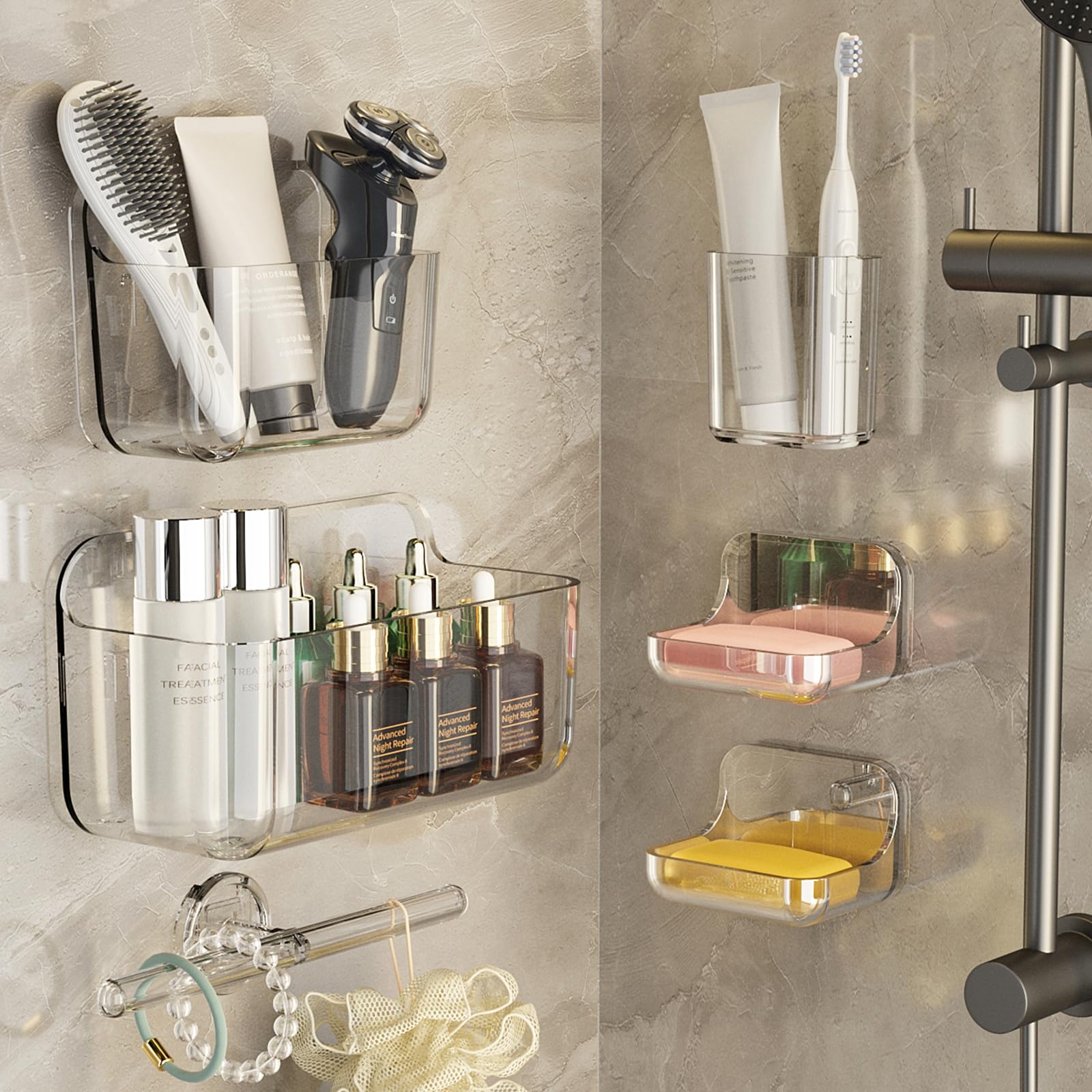 Plaitaoai Acrylic Shower Caddy 6 Pack Acrylic Rustproof Shower Organizer with Large Capacity No Drilling Shelves for Bathroom