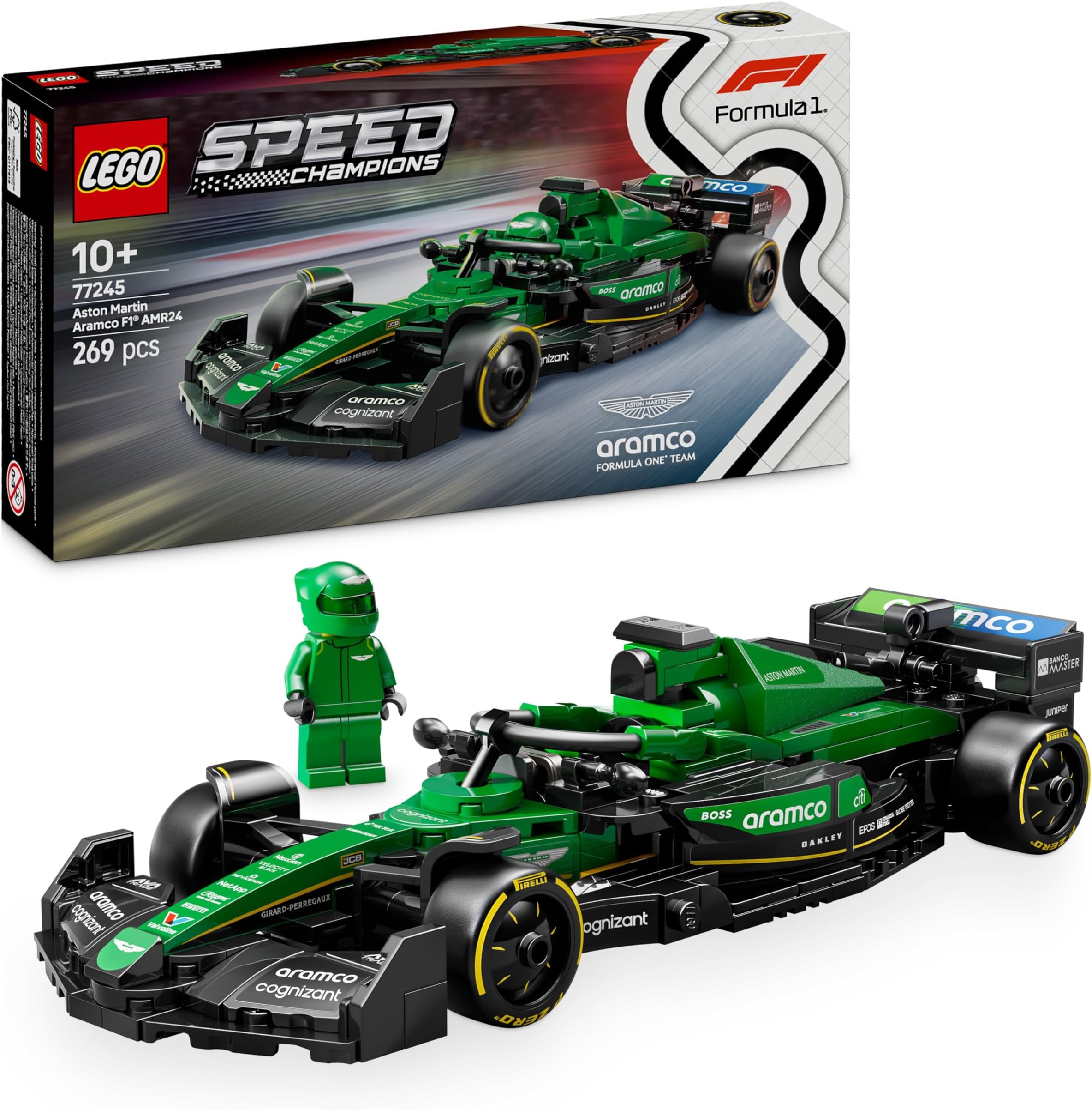Speed Champions Aston Martin Aramco F1 AMR24 Race Car Toy with a Collectible Formula 1 Driver Minifigure - Model Kits for 10+ Year Old Boys & Girls or Adult Motorsport Fans 77245