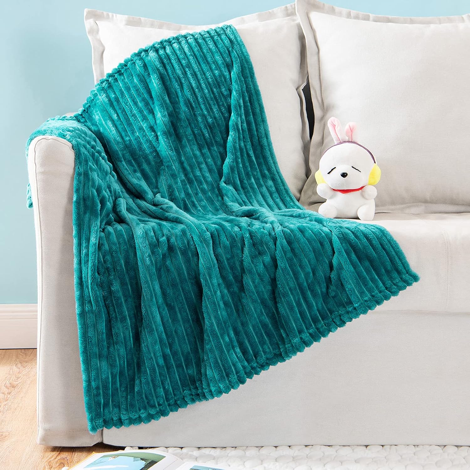 MIULEE Fleece Baby Blanket for Boys, Girls, Kids, Infant, Newborn, Durable Plush Fuzzy Extra Soft Warm Cozy Teal Blue Striped Flannel Throw Blanket for Crib Couch Sofa Bed 30"x40", Turquoise