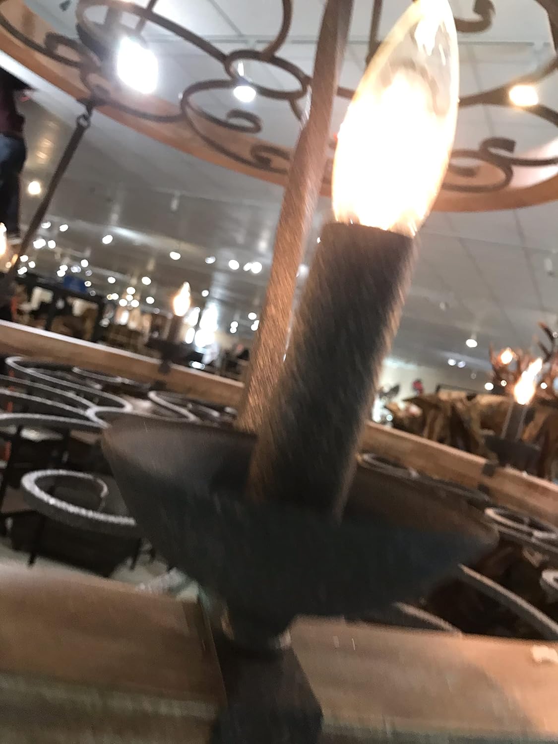 Two-Tier Brown Distressed Wood and Metal Empire Chandelier