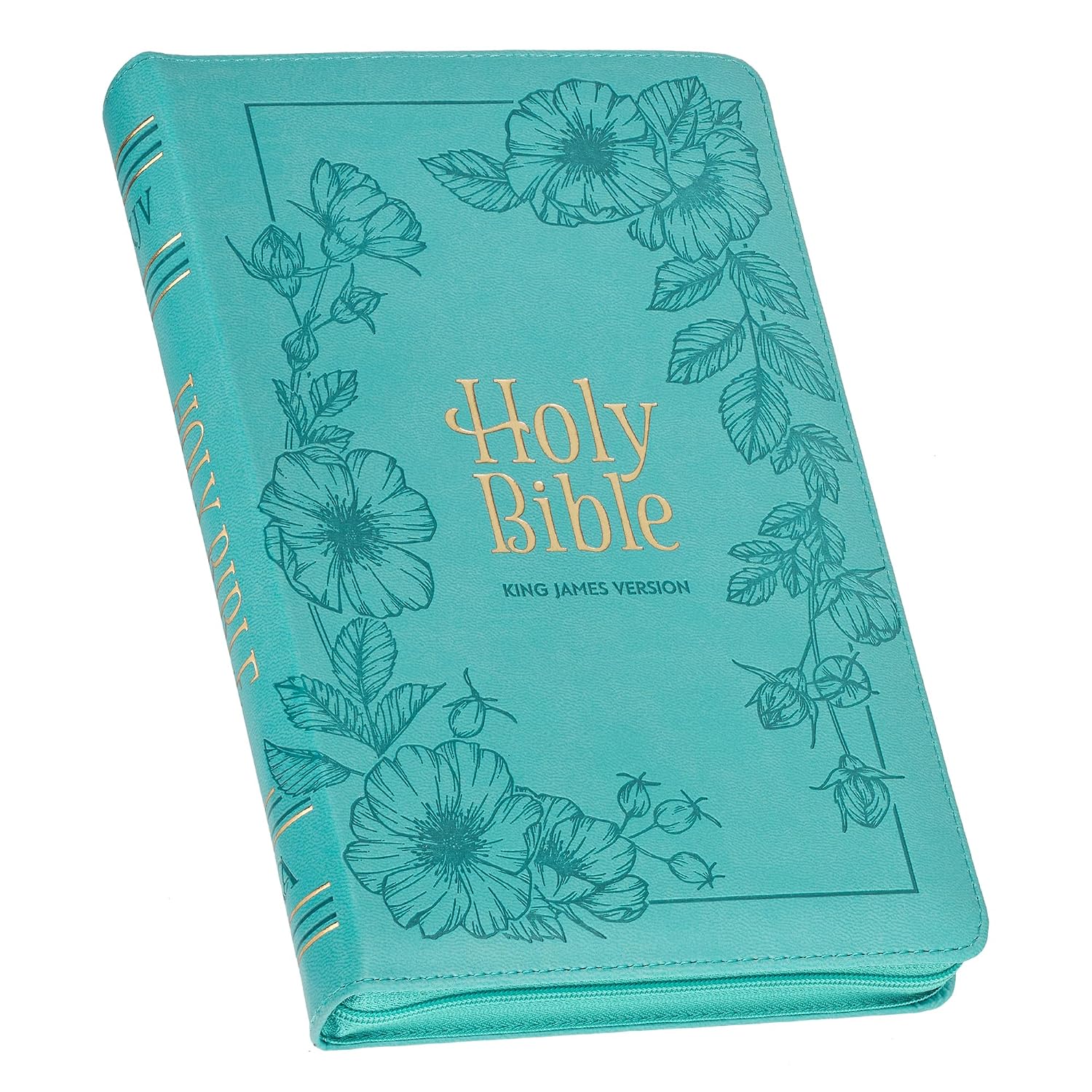 KJV Holy Bible, Standard Size Faux Leather Red Letter Edition Thumb Index, Ribbon Marker, King James Version, Teal Floral Zipper Closure (KJV Deluxe Gift Editions)