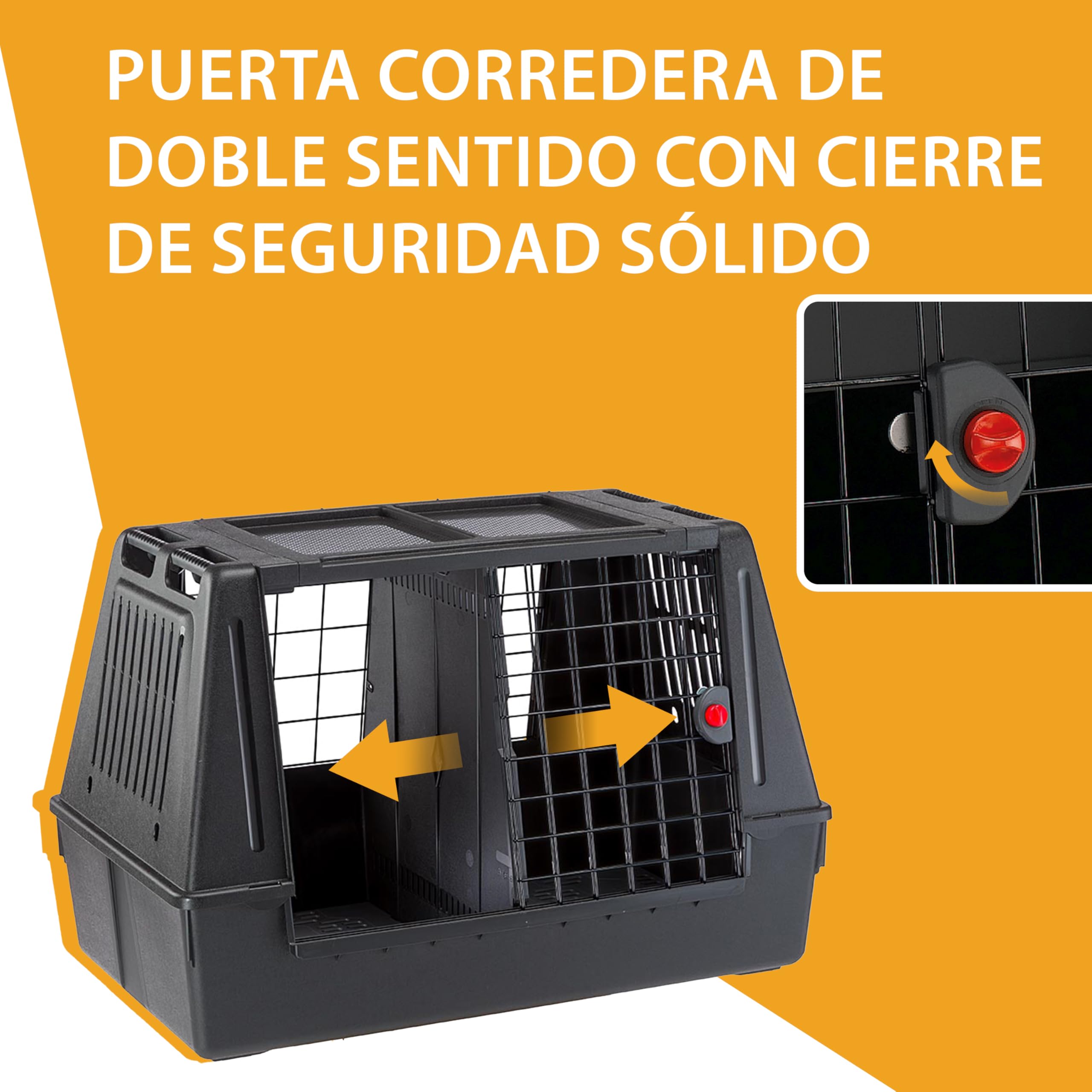 Ferplast Transportín Perro Coche Atlas Car Scenic 100, Extra Visibilidad, Puerta Corredera Doble Cerradura de Seguridad, Alfombrilla de Drenaje incluida L 100 x W 60 x H 66 cm. MAX 40 Kg.