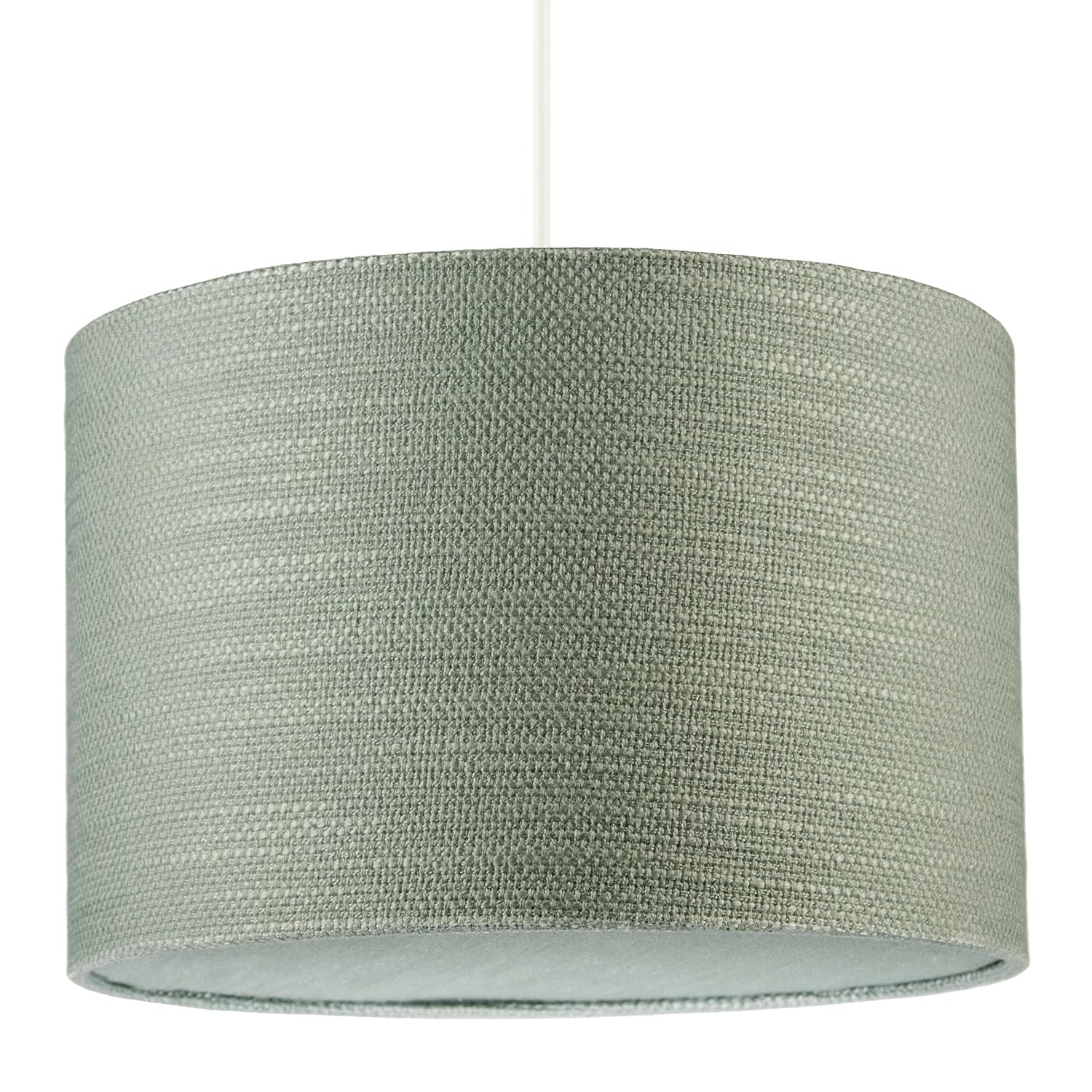 Desert Sage Green Textured Linen Fabric Pendant Lighting Shade with Round Diffuser Plate | Contemporary Design | 30cm x 20cm | White Cotton Lining by Happy Homewares
