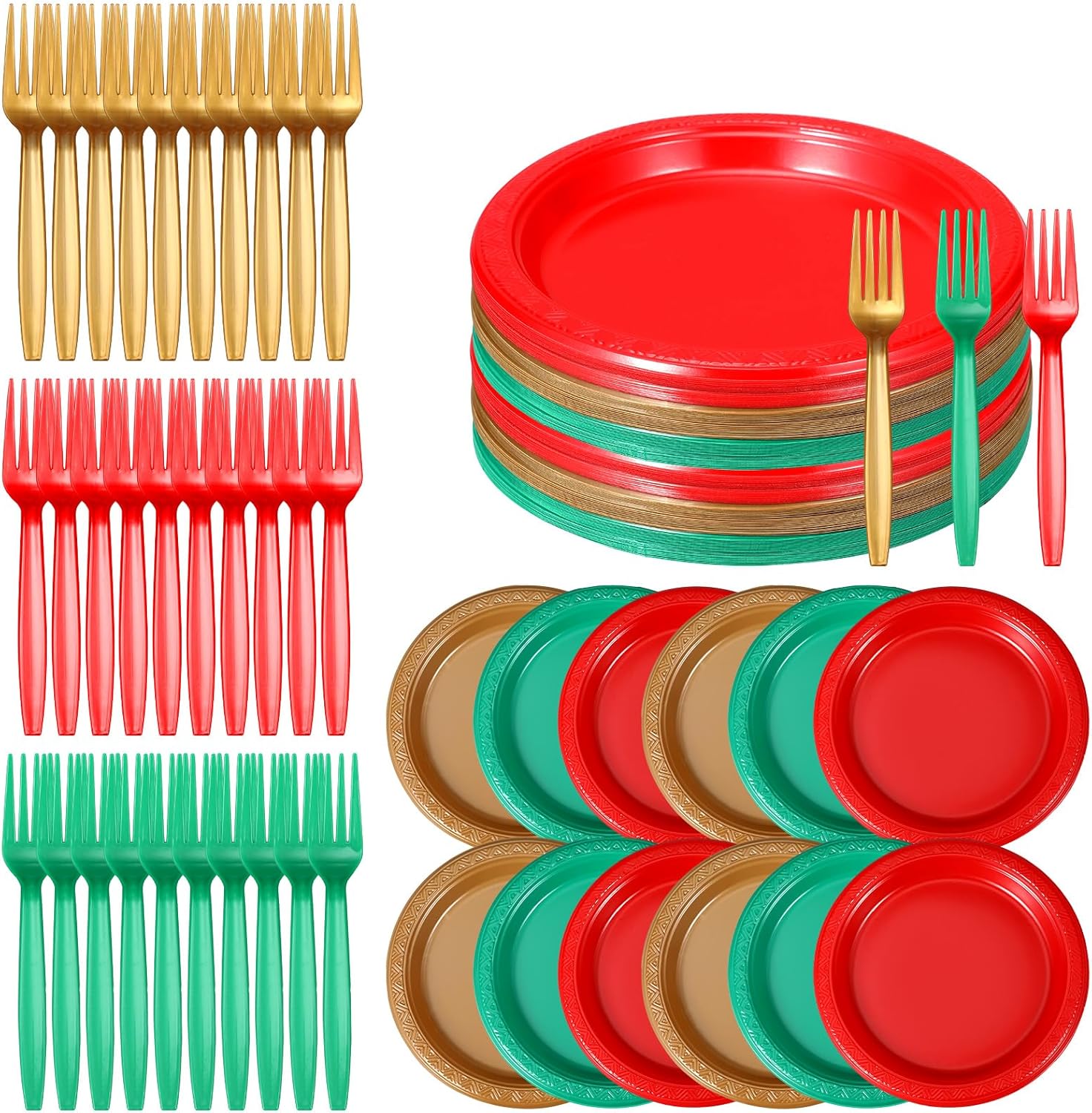 Sliner 240 Pcs Christmas Plastic Plates Disposable Forks