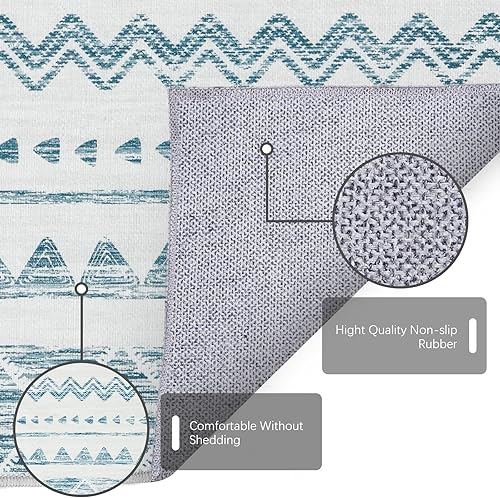 Miniatura 3 de jinchan Alfombra marroquí de pasillo de 2 x 5 pies, alfombra de pasillo de cocina, ultrafina, lavable, alfombra bohemia geométrica, antideslizante
