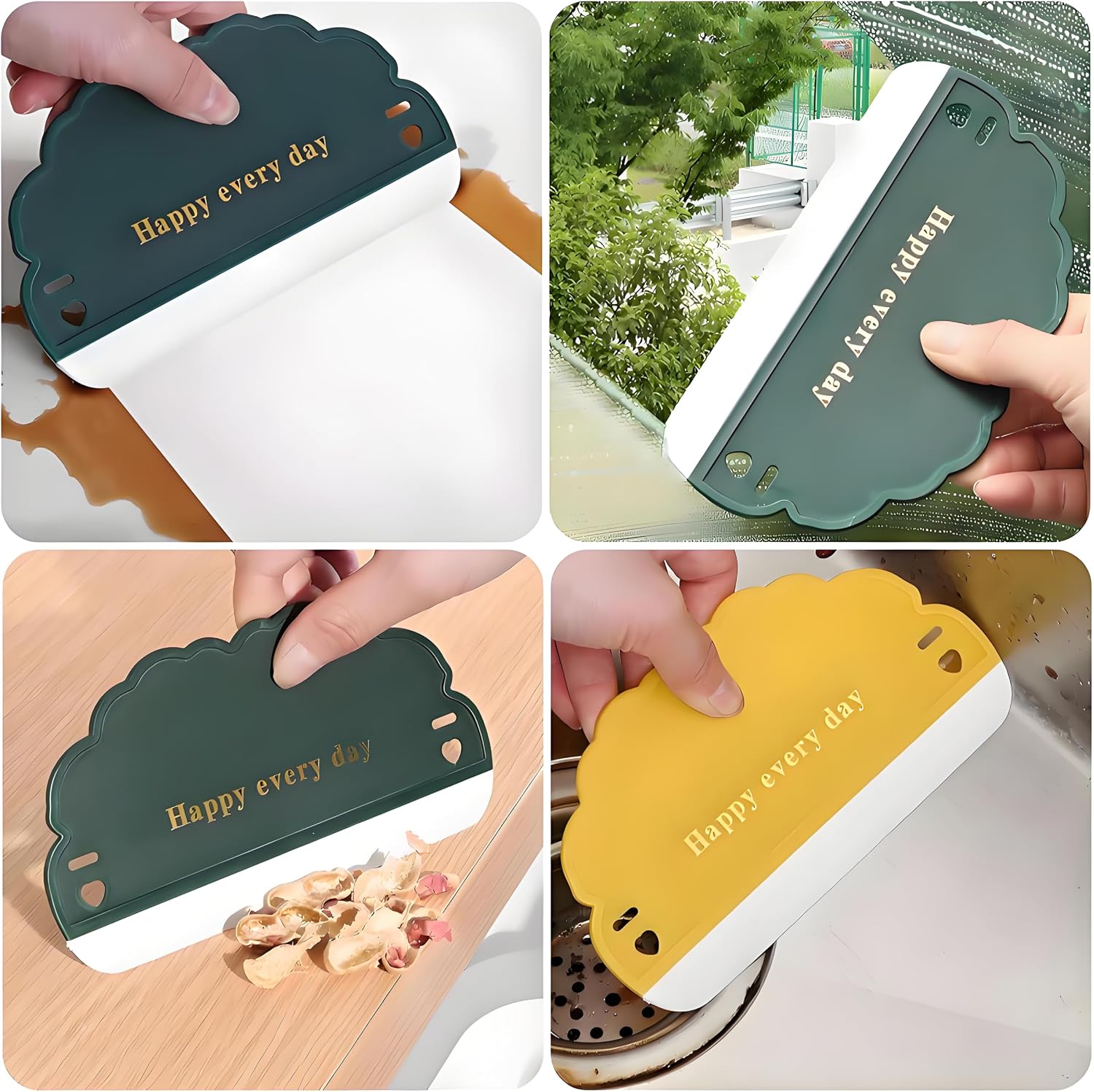 Squeegee Bathroom Glass Door Cleaning Scraper with Hanging Hook, Silicone Mini Kitchen Countertop Squeegee, Water Wiper Scraper for Sink Tiles Cleaning Tools (Cloud 3PCS)