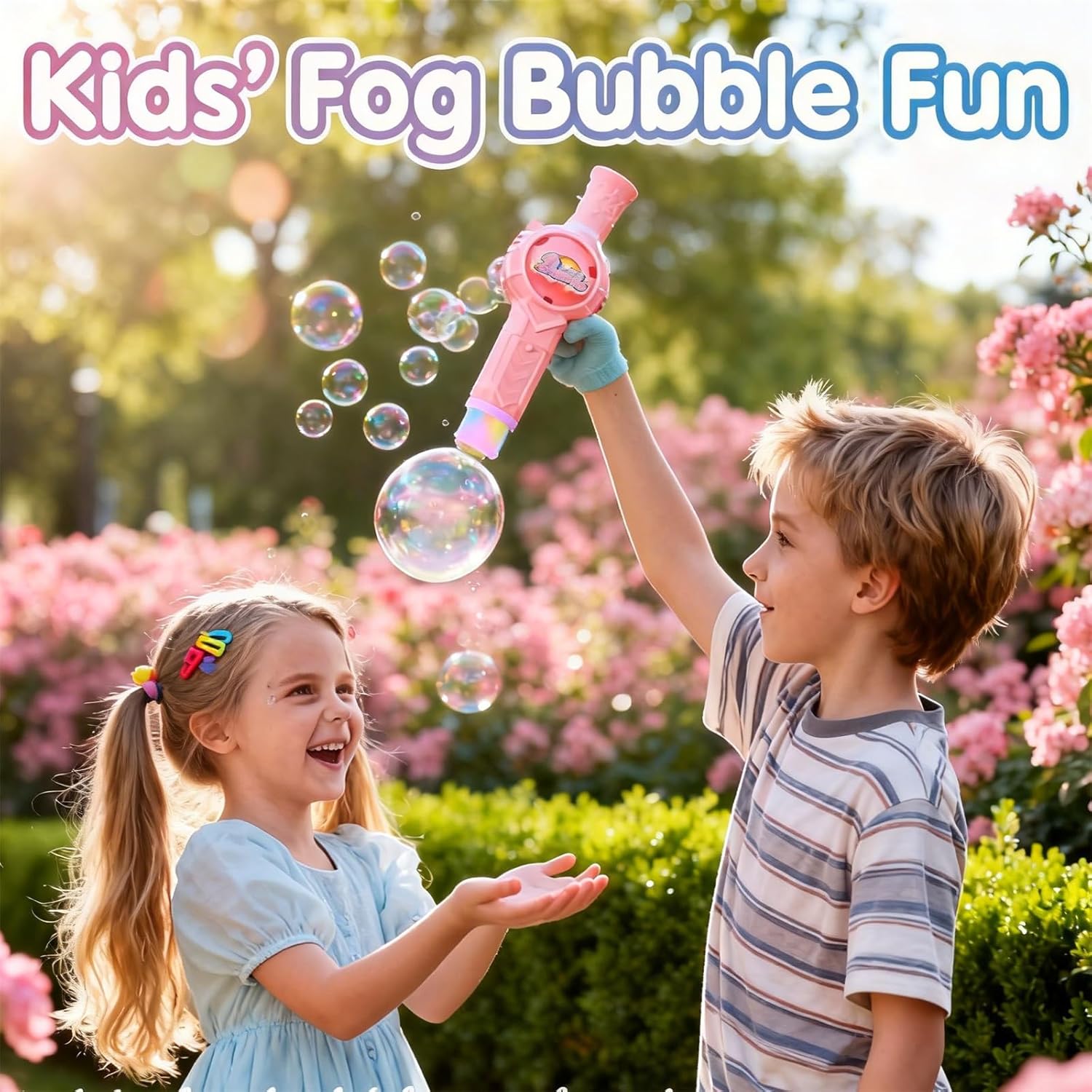 Magic Bubble Wand, Smoke Bubble Machine, Bubble Fog Machine Bubble Maker Wand with Colorful Lights for Outdoor Interactive Fun (Green+Pink)