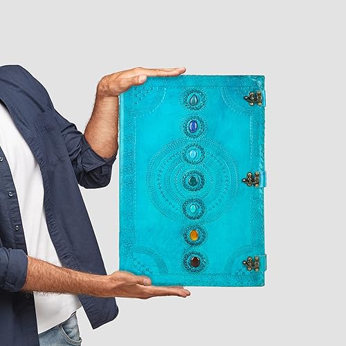 Miniatura 6 de Skyland Diario de cuero gigante con relieve de piedra medieval de siete chakras, cuaderno de sombras, diario de oficina, poesía universitaria,