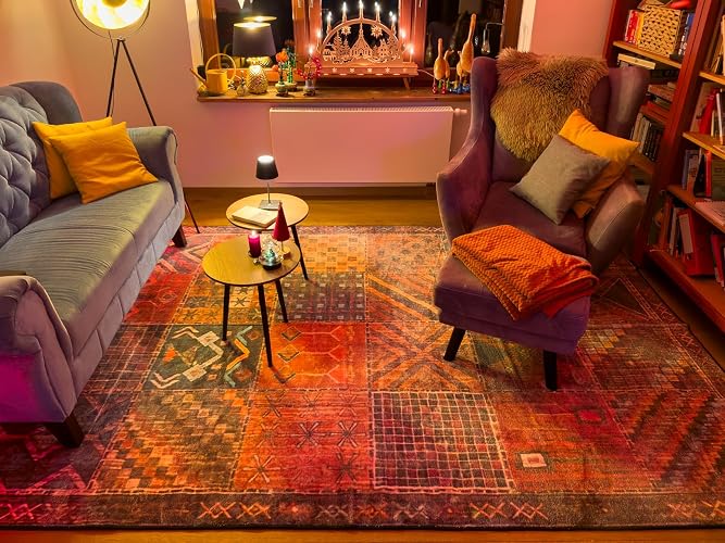 Buy Area rug, soft Short Pile, Multicolor Patchwork Vintage Design