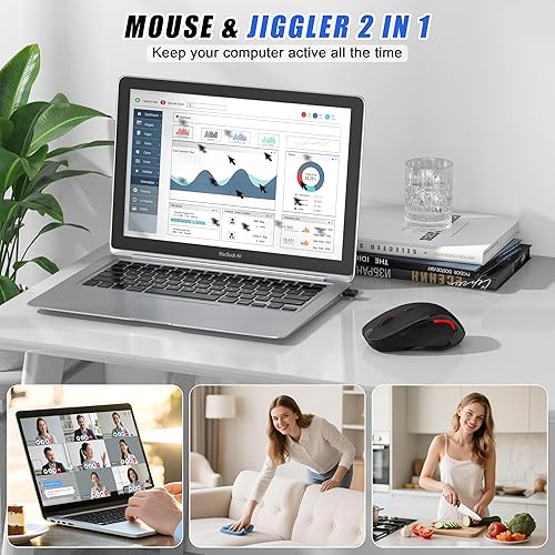 Miniatura 7 de Mouse inalámbrico Bluetooth para Mac Pro MacBook, mouse ergonómico recargable con modo Jiggler, 2 modos Bluetooth 5.23.0 y receptor USB-AUSB-C de