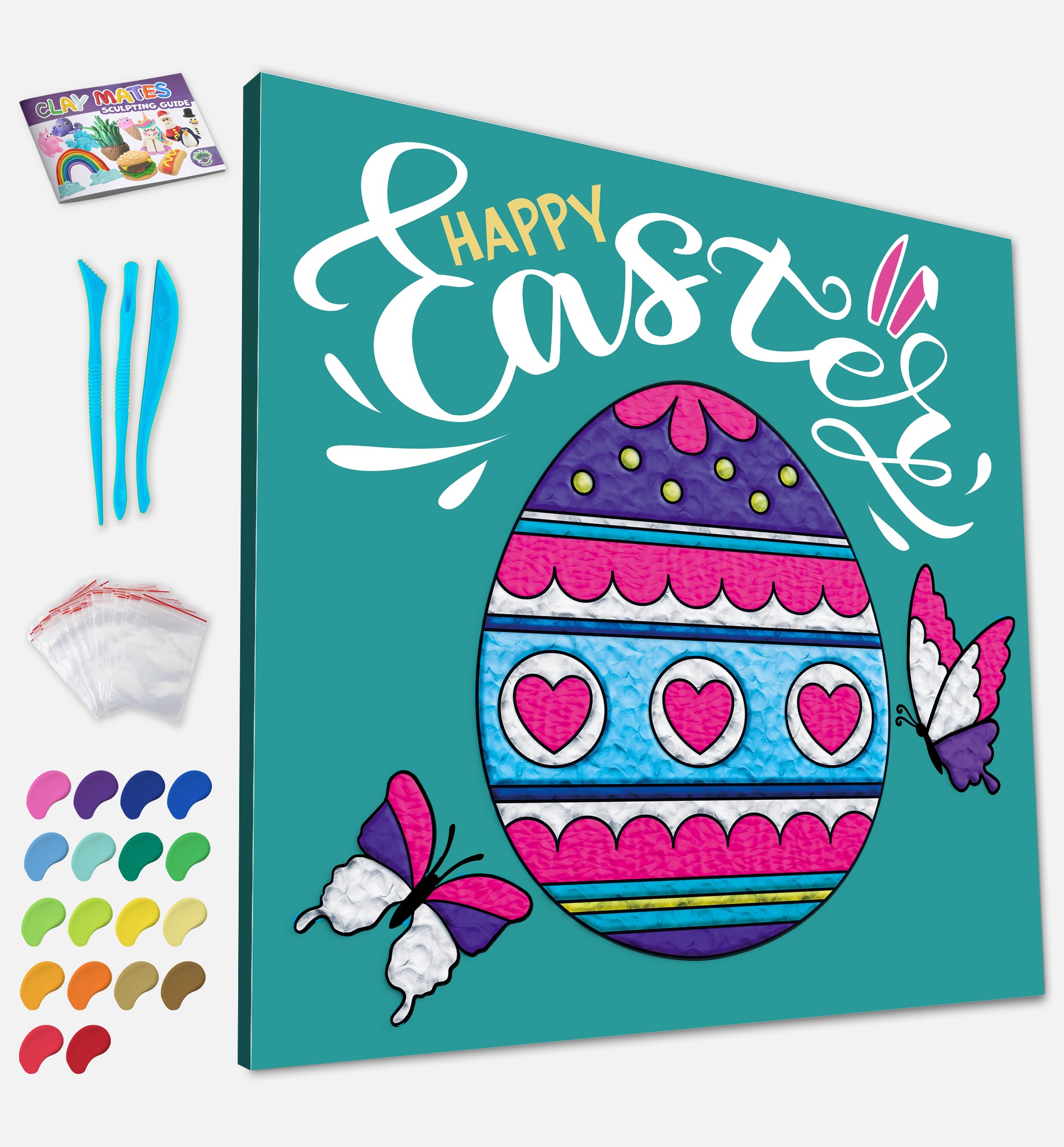Splat Planet – Easter Egg Clay Painting Kit – Mess Free Clay Art Canvas Kit for Kids & Adults, Air Dry Clay Craft Activity, DIY Sensory Art Kit, Easter Craft Gift Set, 30 x 30 cm