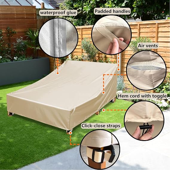 Double Chaise Lounge Cover Outdoor Waterproof Daybed Cover