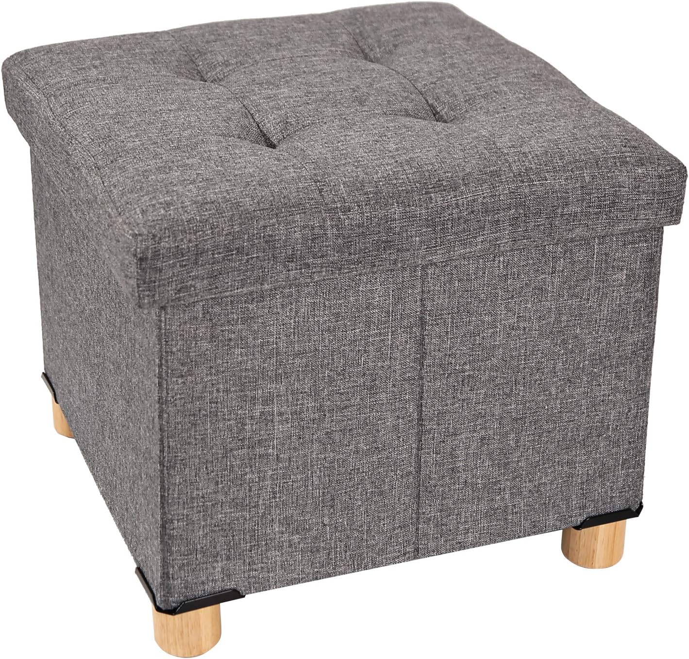 REDCAMP 15" Cube Ottoman with Storage, Sturdy Folding Small Ottoman Foot Rest with Thicker Wooden Feet and Seat, Great for Bedroom Dorm Living Room, Grey Linen
