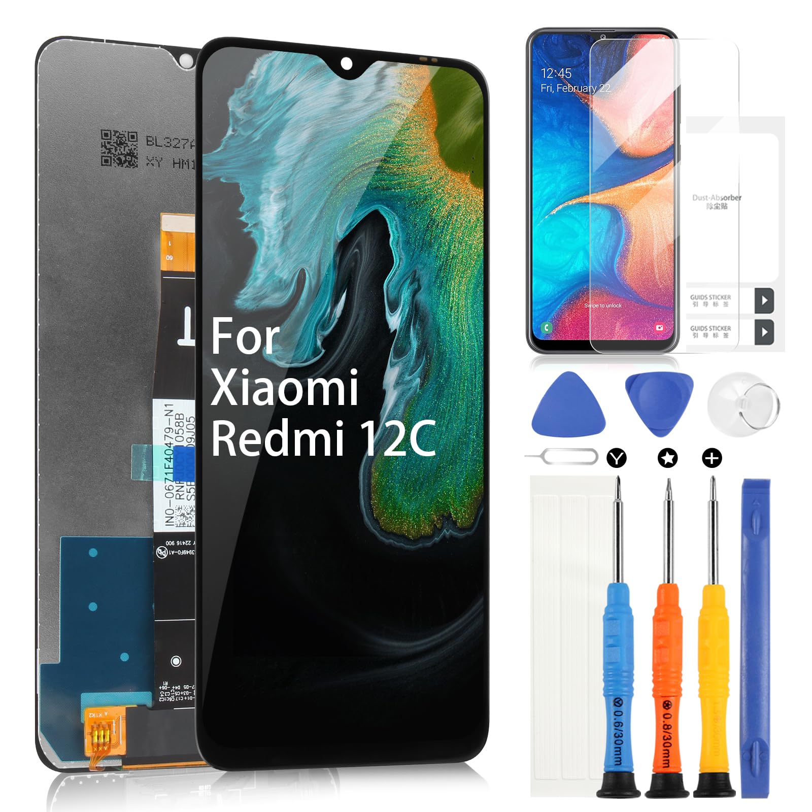 Écran LCD + Vitre Tactile Pour Xiaomi Redmi 12C – 6.71", Noir, Neuf, Fabriqué En France