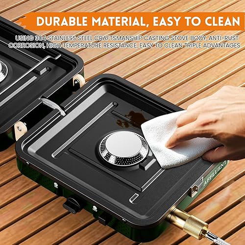 Miniatura 6 de AFFLUENT Estufa de camping de propano de 2 quemadores con parrilla y bolsa de almacenamiento, un imprescindible para estufa de campamento! Plegable,