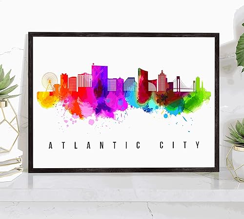 Póster de Atlantic City Skyline New Jersey, pintura de paisaje urbano de Atlantic City, póster de Atlantic City New Jersey, impresión de paisaje