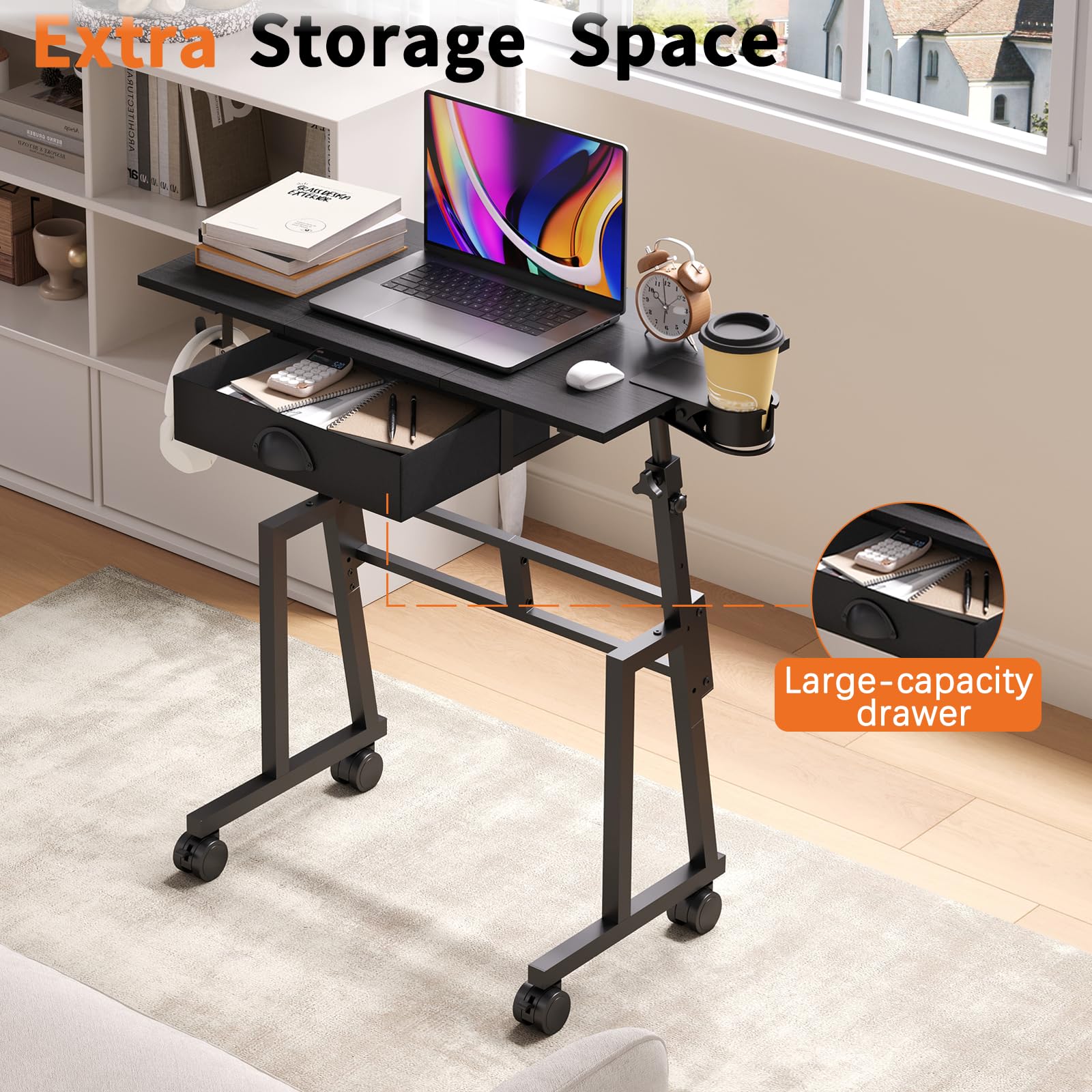 Adjustable Height Standing Desk with Drawer Rolling Sit to Stand Up Desk with Wheels Height 31 5-43 3 — view 7