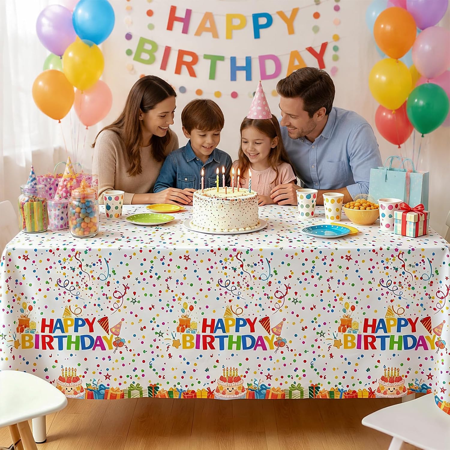 3Pcs Happy Birthday Plastic Tablecloth Disposable Dot Birthday Table Cover