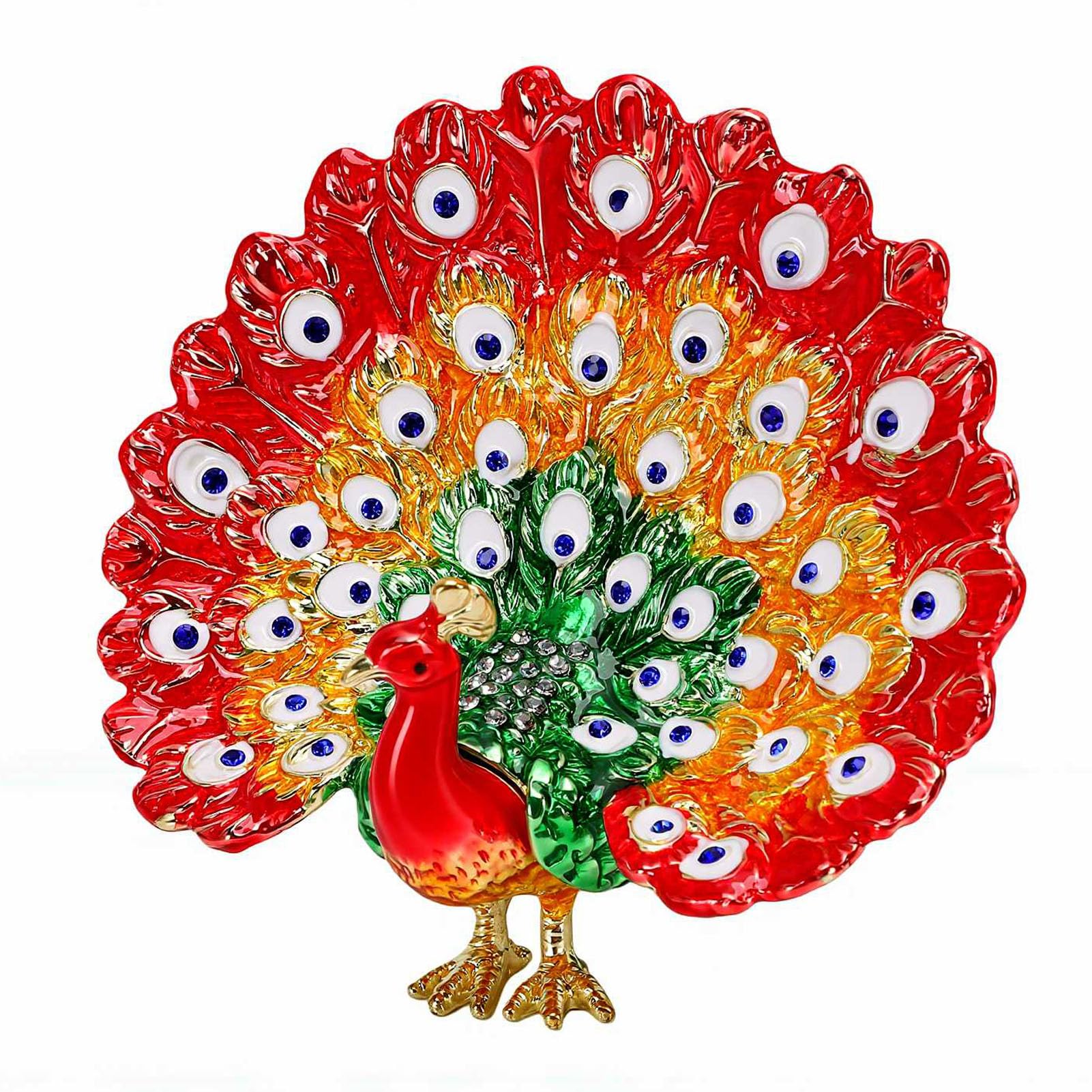 Luocute Caja de Baratija de Pavo Real Esmaltada, Joyero Pintado a Mano con Diamantes de Imitación y Cierre Magnético, para Decoración del Hogar (rojo)