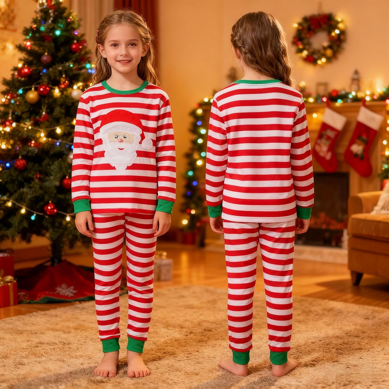 HYCLES Christmas Pajamas for Kids Girls Holiday Long Sleeve Sleepwear Santa Cotton Pajamas Sets for 2-12T Boys/Toddler Pjs - Image 4