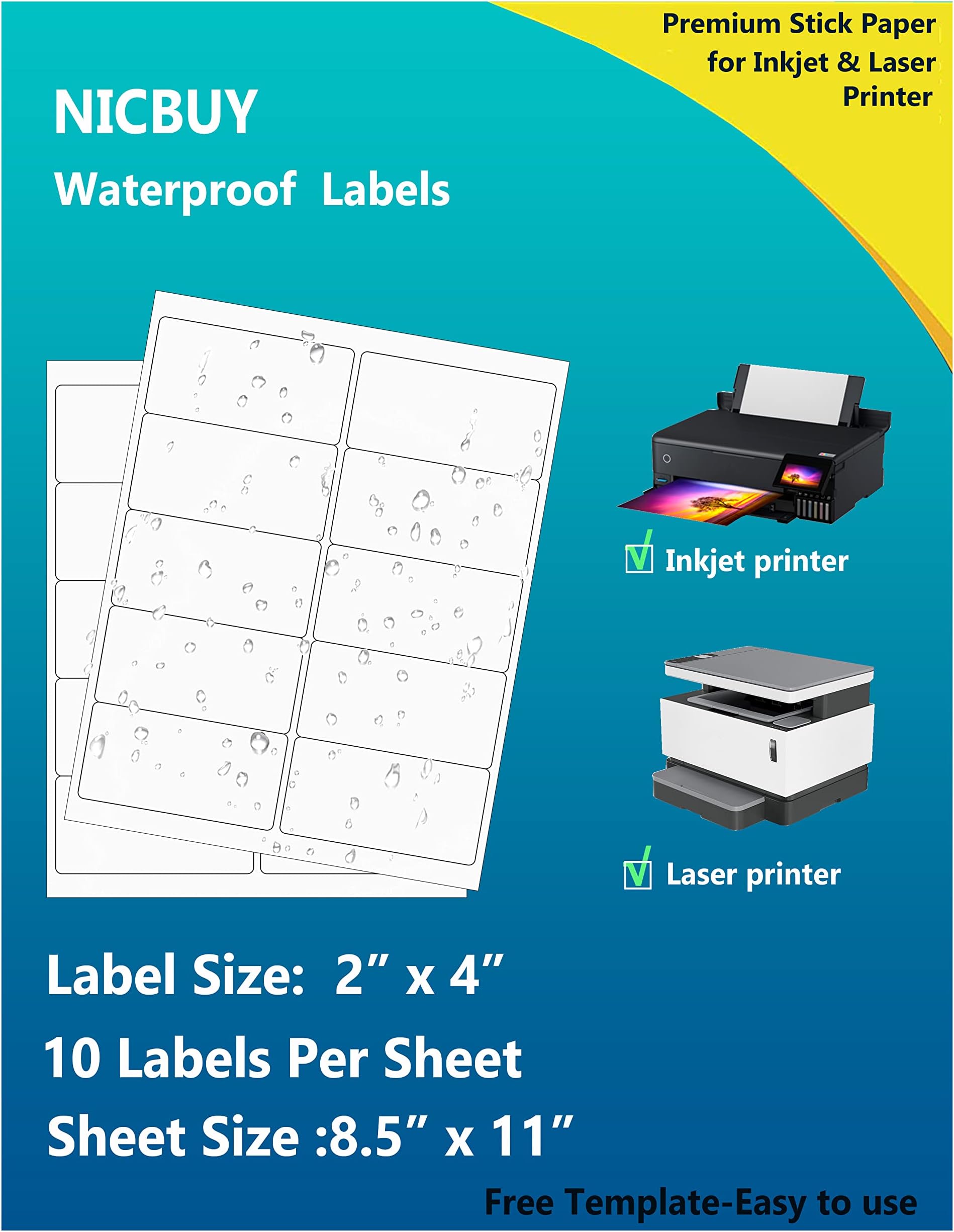 200 Pcs Bottle Labels 4x2 inch Printable Glossy White Waterproof Vinyl Sticker Labels for Inkjet or Laser Printer