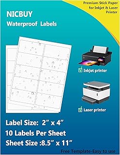 200 Pcs Bottle Labels 4x2 inch Printable Glossy White Waterproof Vinyl S...