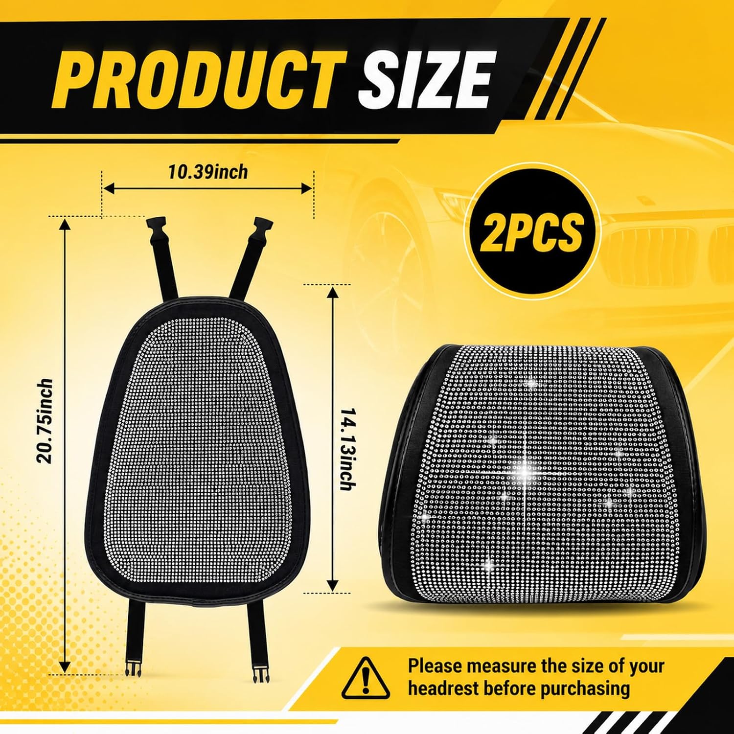 2PCS Bling Car Headrest Covers,Stylish Car Headrest Covers with Rhinestone for Scratch Protection,Universal Head Rest Cover Automotive Interior Accessories for Women image 2