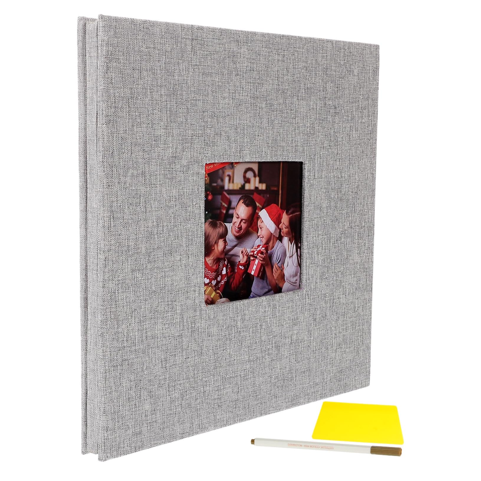 GLEAVI Álbum de Fotos Adhesivo con Ventana, Tapa de Lino y 20 Hojas, Adecuado para Boda o Cumpleaños, Incluye Bolígrafo y Raspador